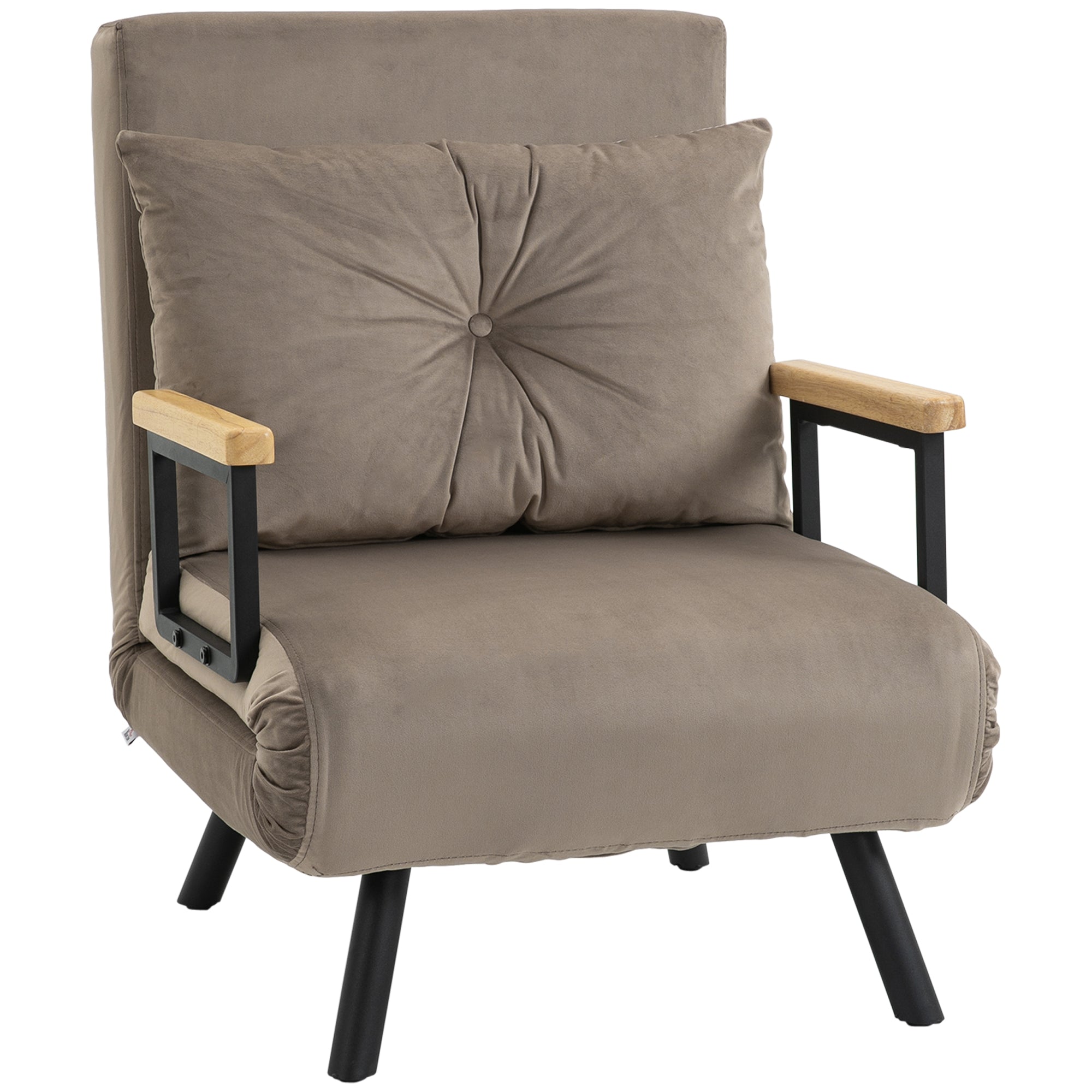 HOMCOM Schlafsessel, Gästebett, verstellbare Rückenlehne, bis 120 kg, Stahllrahmen, 63x73x81cm, Hellbraun