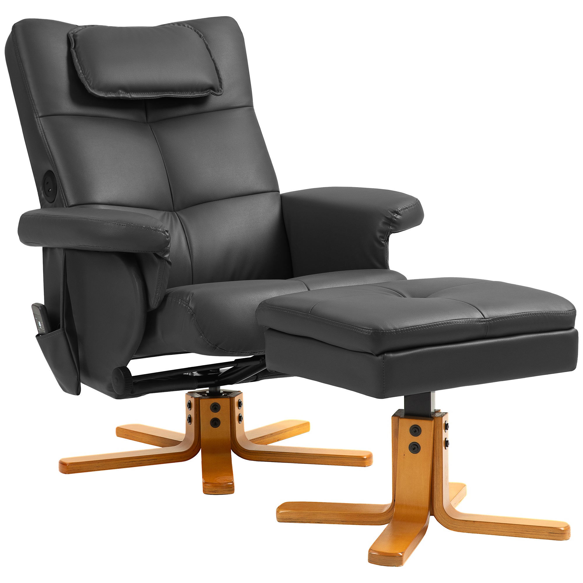 HOMCOM Massagesessel mit Hocker, verstellbare Lehne, USB-Ladeport, Lederoptik, bis 150 kg, Schwarz