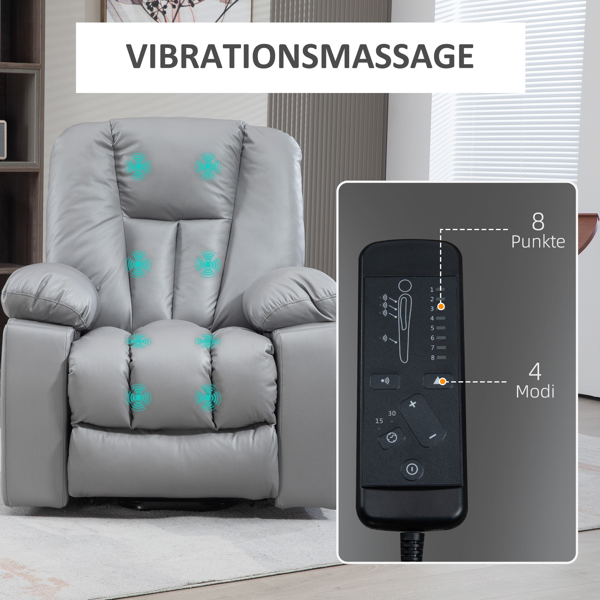 HOMCOM Massagesessel Relaxsessel Seniorensessel, Fernbedienung, Seitentaschen, 94 cm x 96 cm x 106 cm, Dunkelgrau