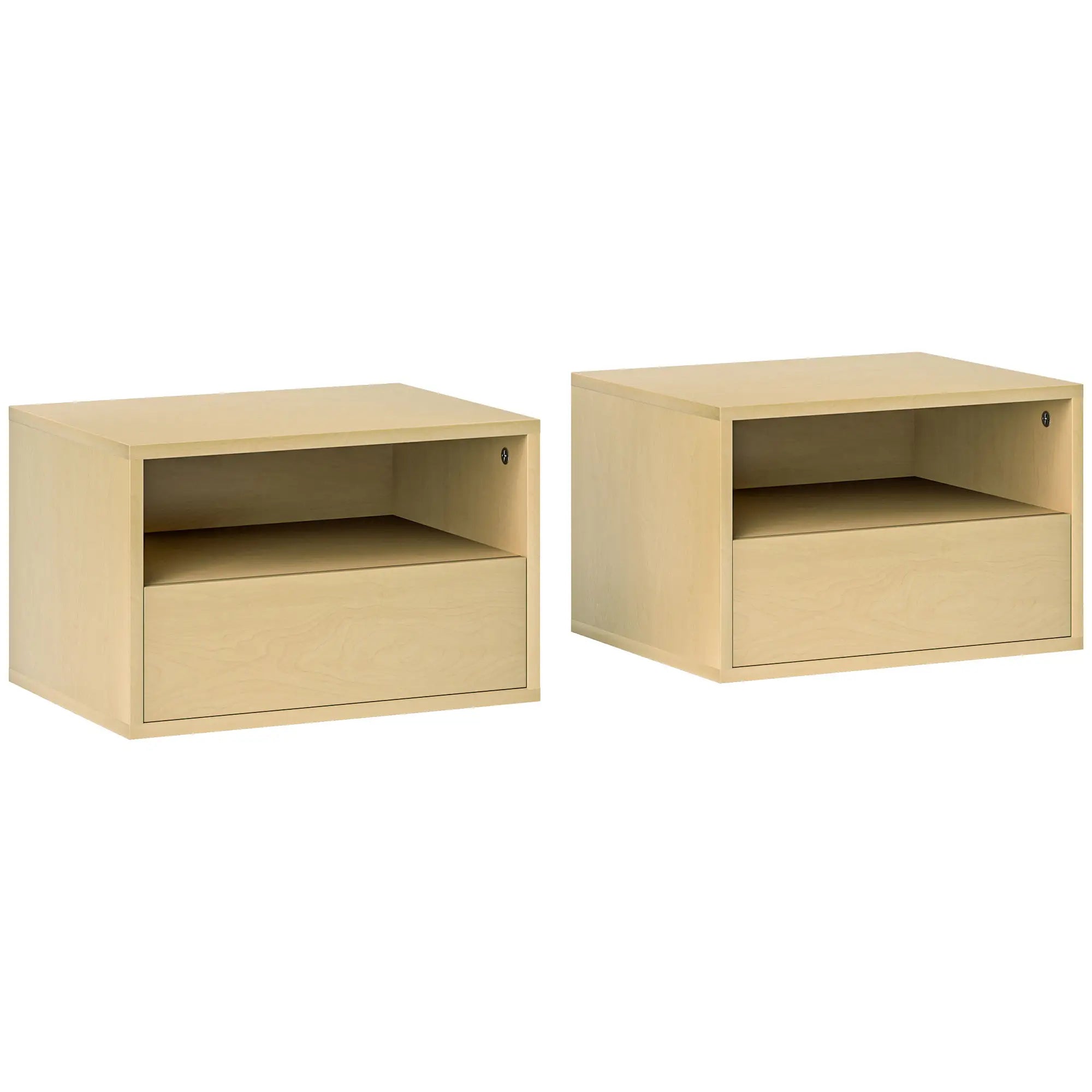 HOMCOM 2-teiliges Wandnachttisch-Set, Nachttisch, Nachtkommode, Spanplatte, Natur, 45 x 35 x 27,5 cm