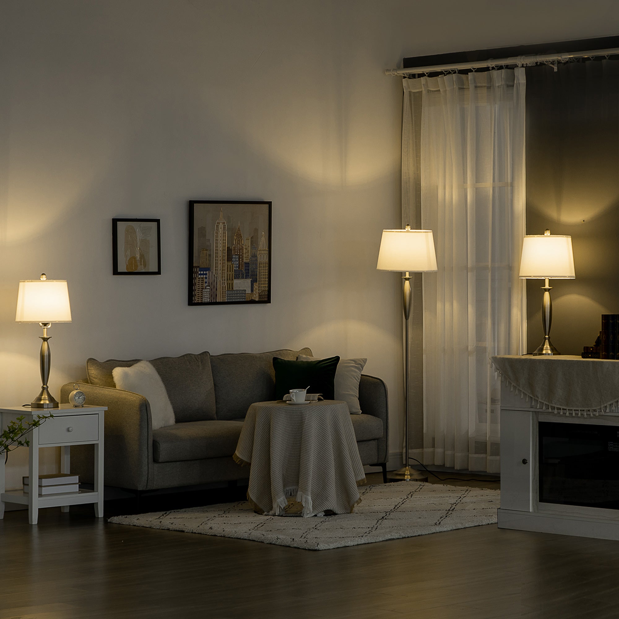 HOMCOM Stehlampen Set 3-teilig mit Fußschalter Tischlampen