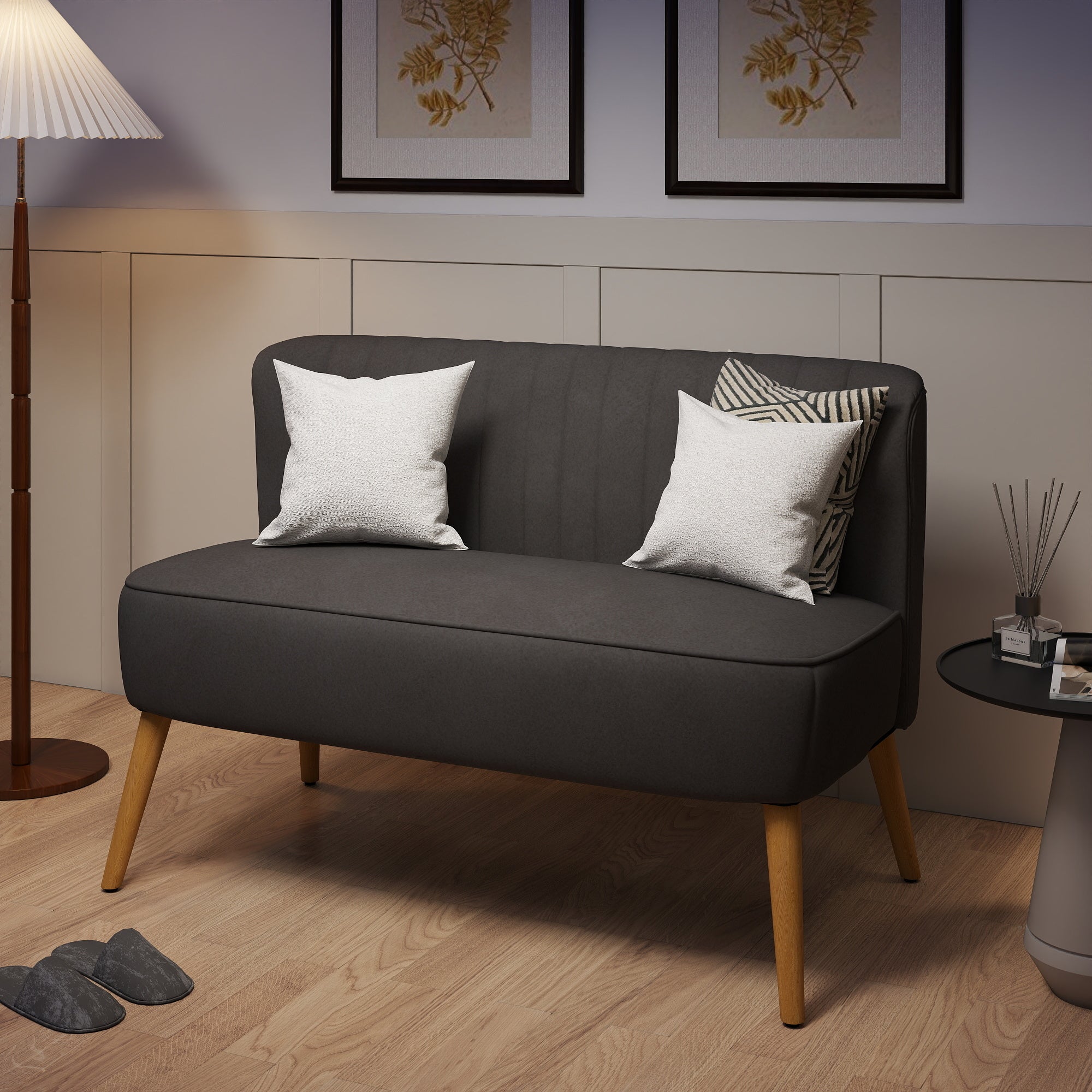 HOMCOM Sofa Retrodesign 2-Sitzer-Sofa, Holzbeine, 117 cm x 56,5 cm x 77 cm, Dunkelgrau