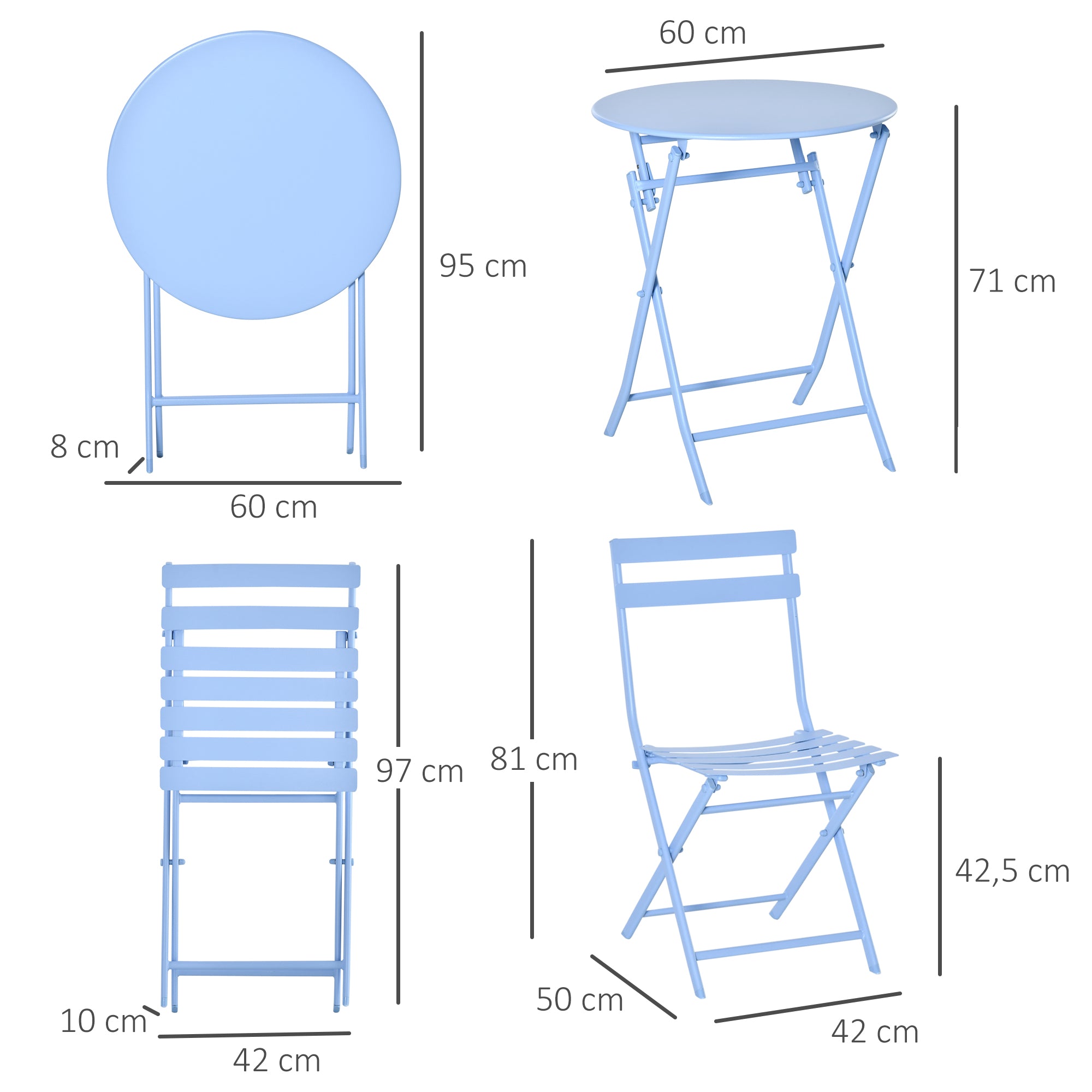 Outsunny Bistroset für 2 Personen Balkonmöbel Set patio Hof Garten Hellblau