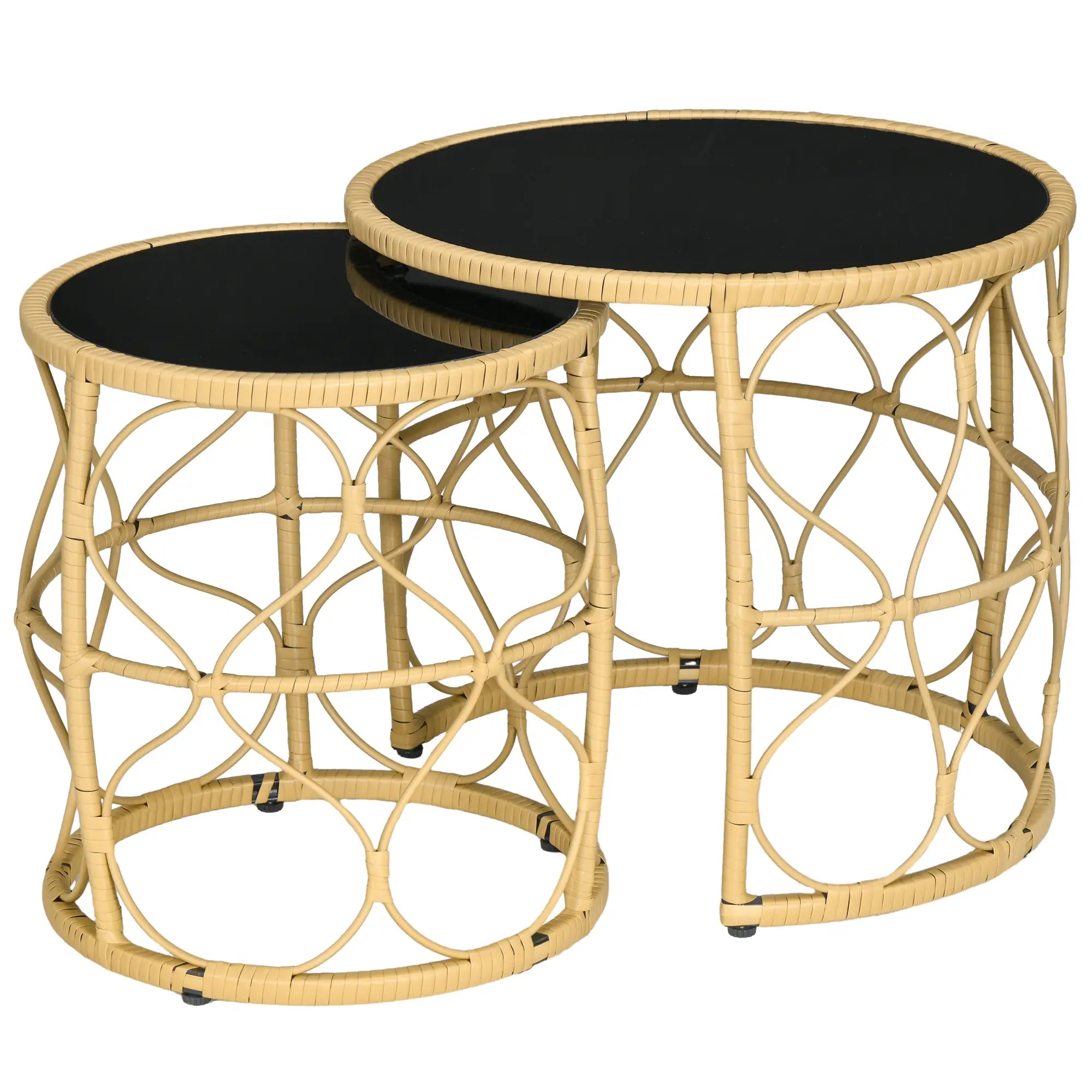 Outsunny Gartentisch 2er-Set stapelbar Indoor Outdoor Rattan Glas