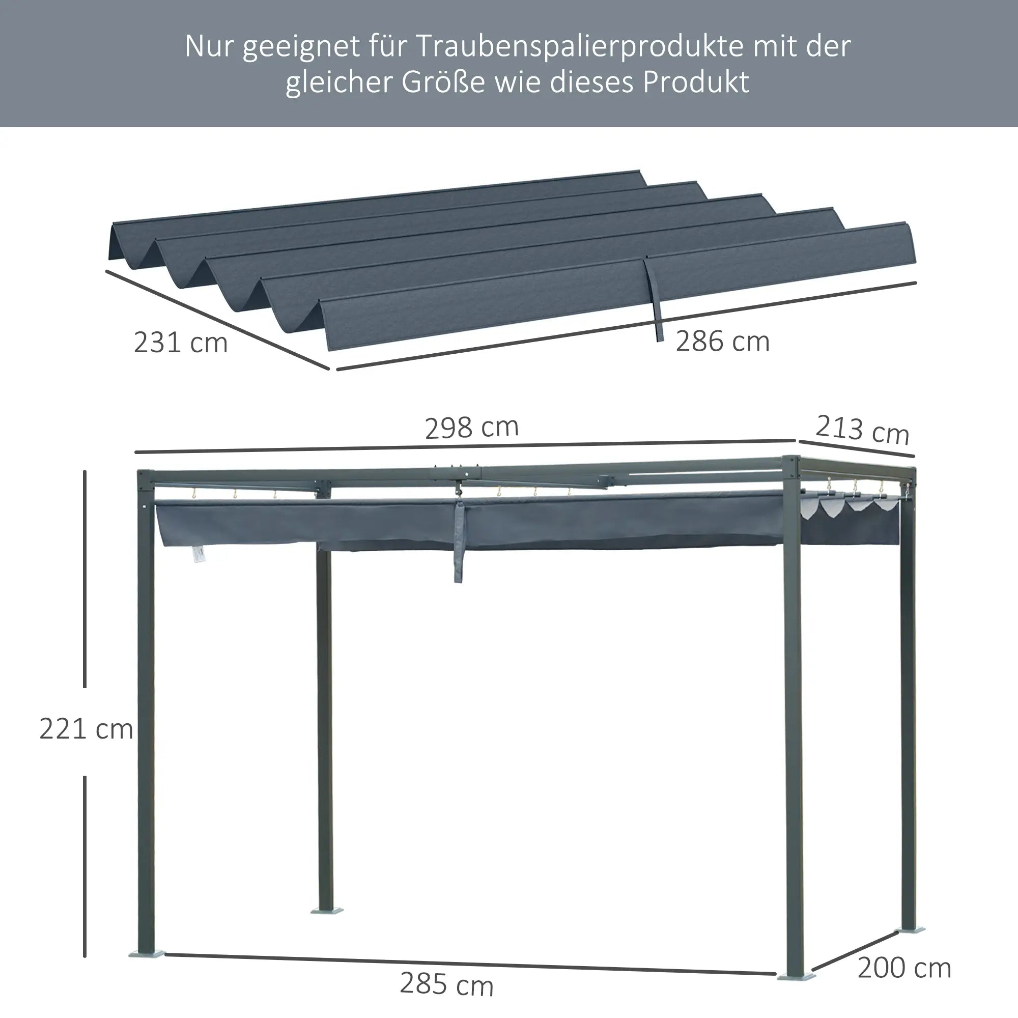 Ersatzdach für Pergola 3x2,5?m, UV-Schutz, Dunkelgrau