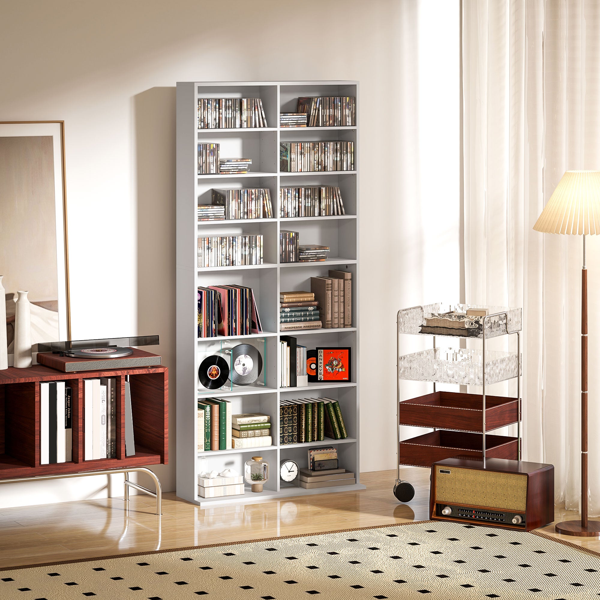 HOMCOM DVD-Regal, CD-Aufbewahrungsregal, 14 anpassbare Regale, 18 Fächer, 175 cm, Blu-ray-Regal, Spanplatte, Weiß