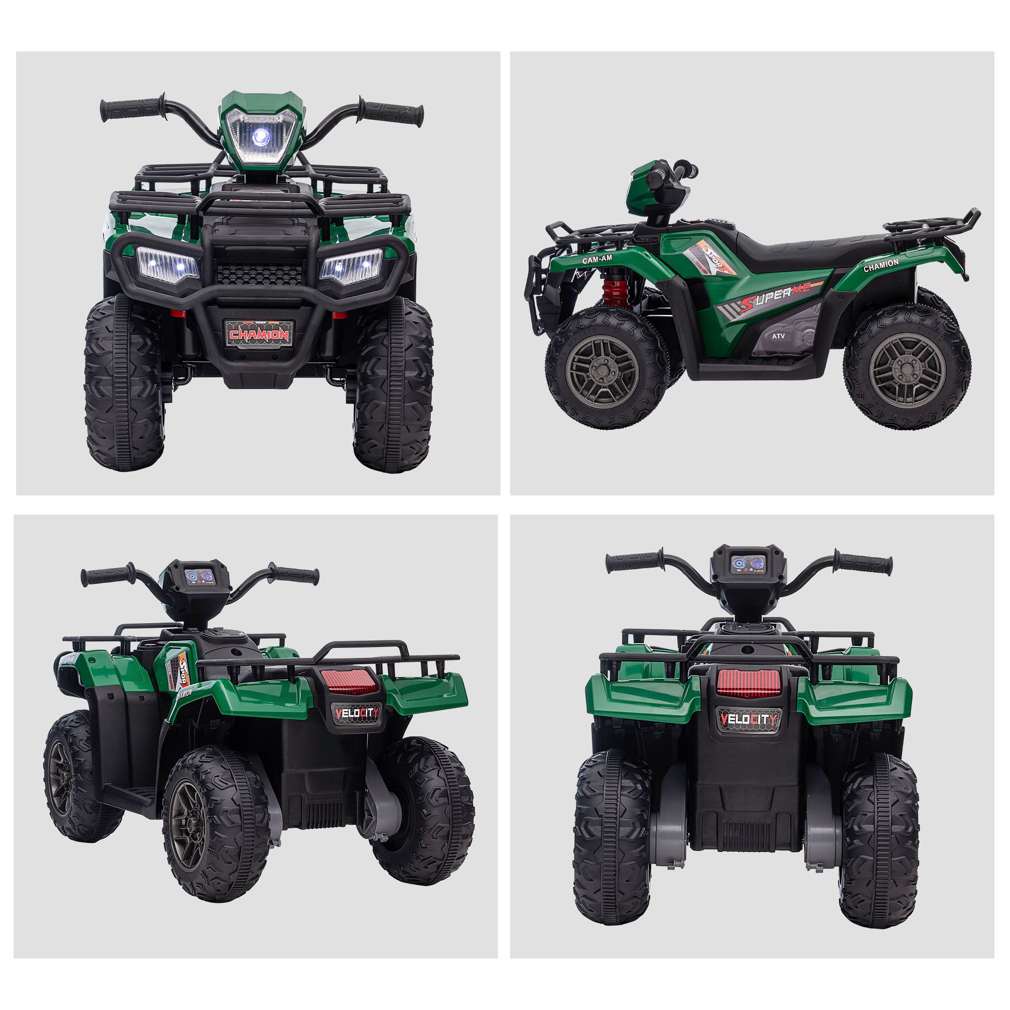 HOMCOM Kinder-Elektroquad, max. 4 km/h, ab 3 Jahren, LED-Scheinwerfer, Musikanschluss, schwarz+grün 88 x 45 x 50 cm