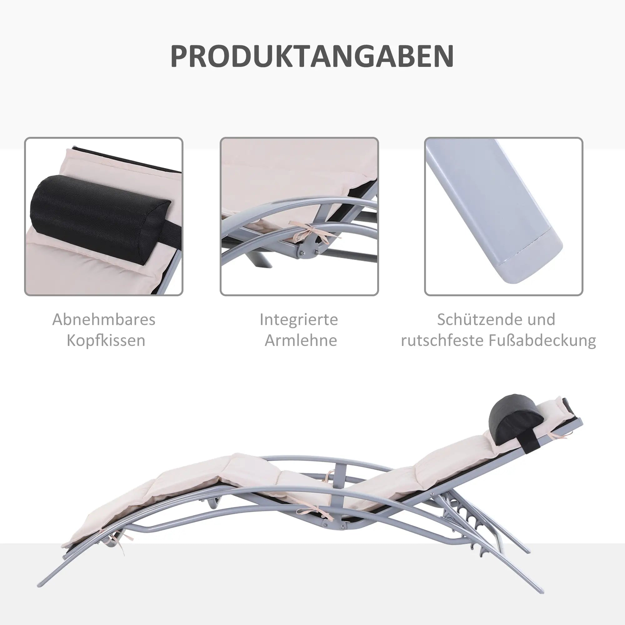 Outsunny Sonnenliege höhenverstellbar Outdoor Aluminium Cremeweiß