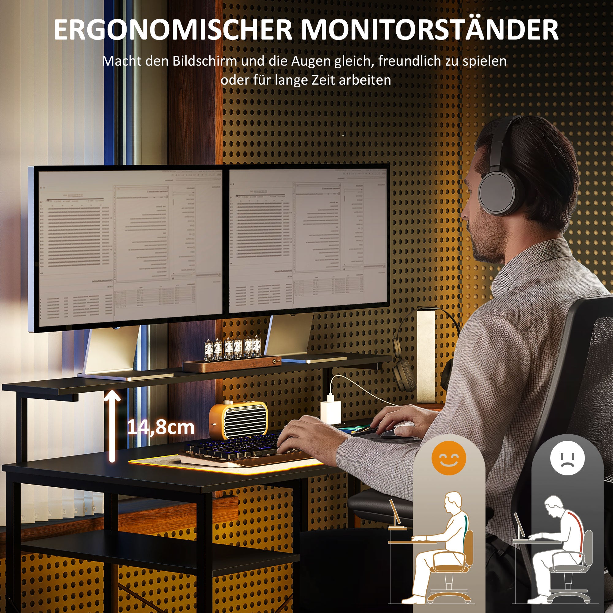HOMCOM L-förmiger Schreibtisch mit Ladestation, Eck-Computertisch mit Monitorständer und Regalen, für Homeoffice, Büro, Schwarz