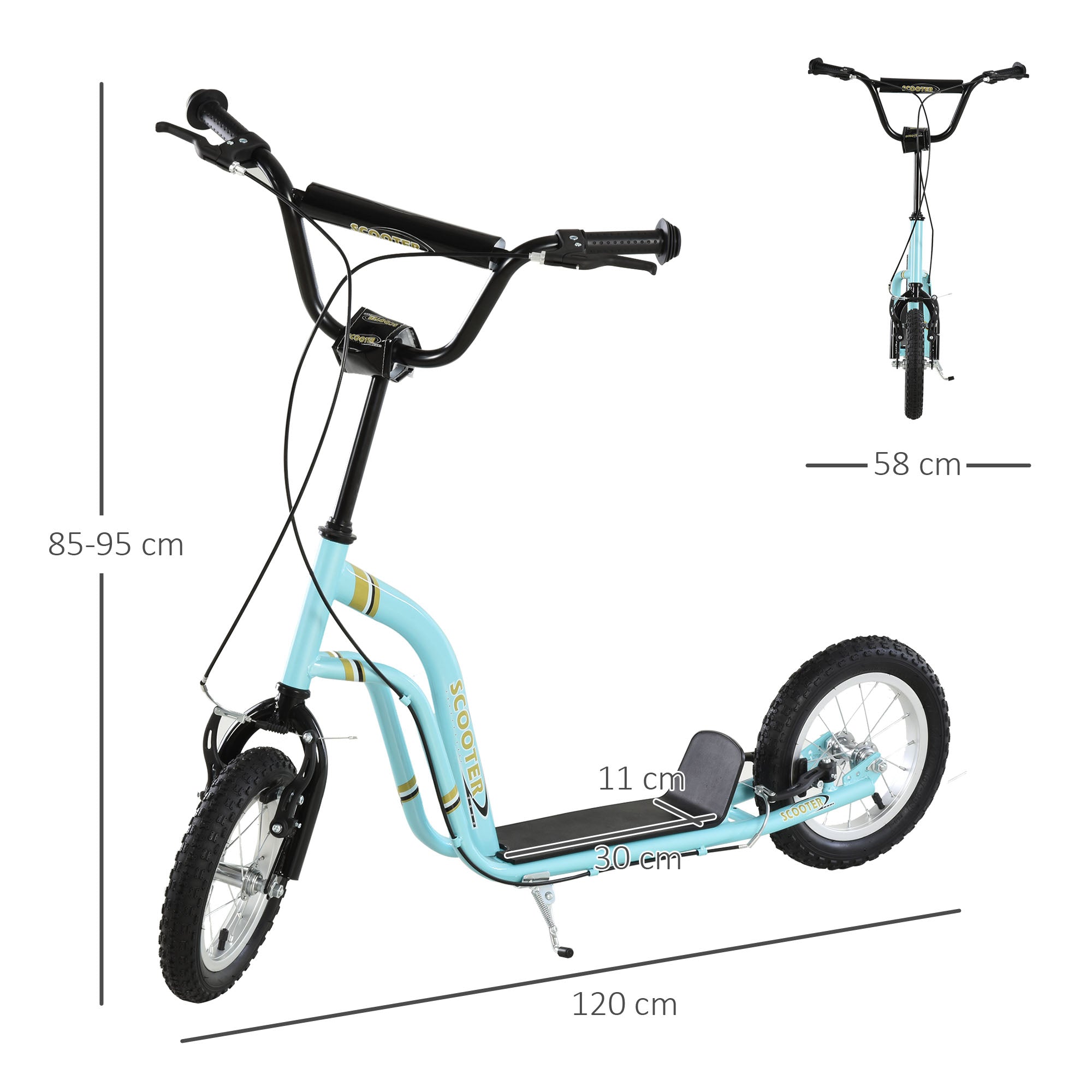 HOMCOM Kinderroller ab 5 Jahre, Tretroller, Cityroller für Kinder, Aluminium, 120 x 58 x 85-95 cm, Hellblau