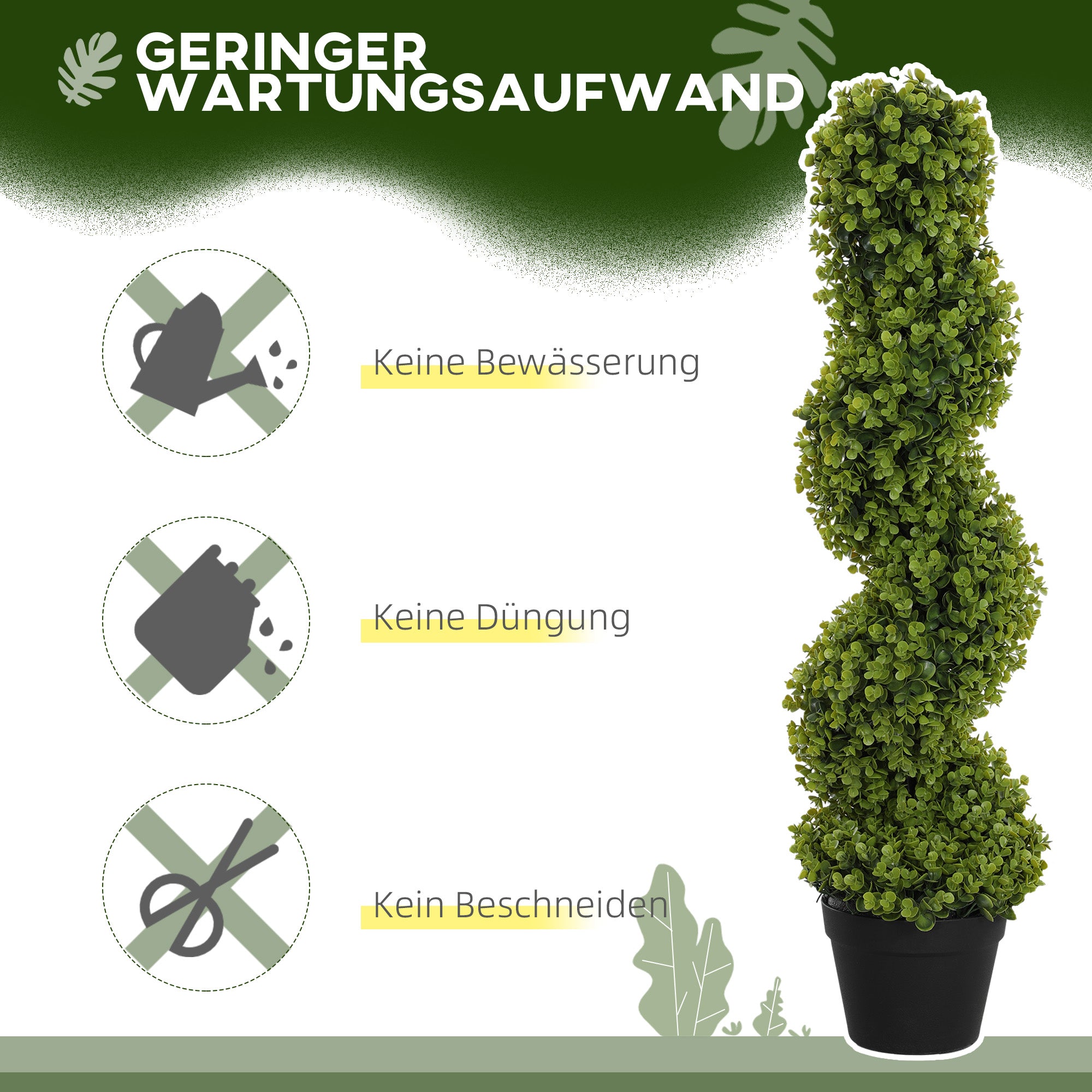 HOMCOM 2er-Set Dekorative Pflanze, Kunstpflanzen in Töpfen, Künstliche Pflanzen für Zuhause, Indoor, Outdoor, 90 cm, Grün