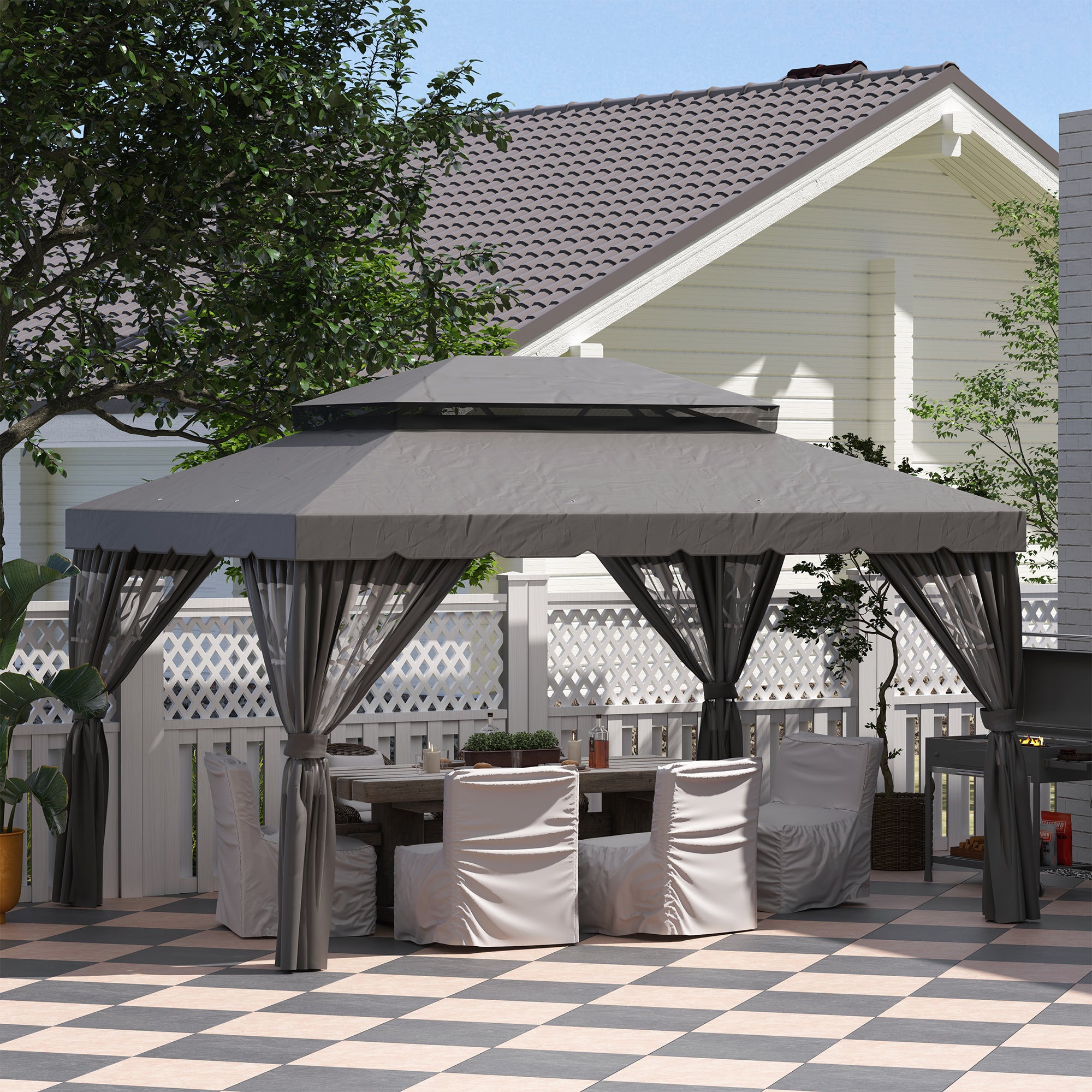 Outsunny Pavillon-Seitenwände, 4 Seitenwand-Paneele für Gartenpavillon, mit Reißverschluss, 3 x 4 m Pavillon, Dunkelgrau