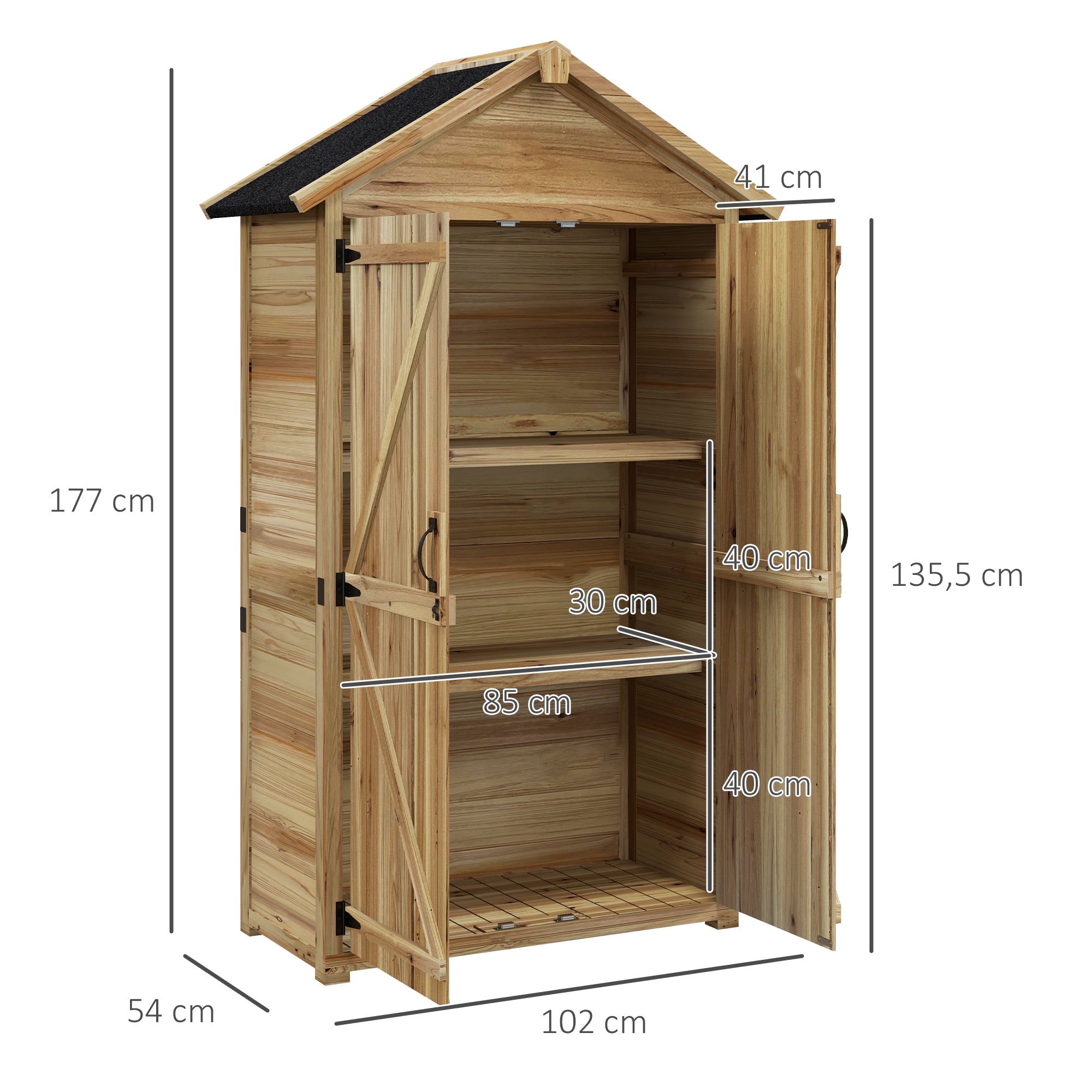 Outsunny Gartenhaus Gartenschuppen Gartenschrank, wetterbeständig, vintage Design, 102 cm x 54 cm x 177 cm, Natur
