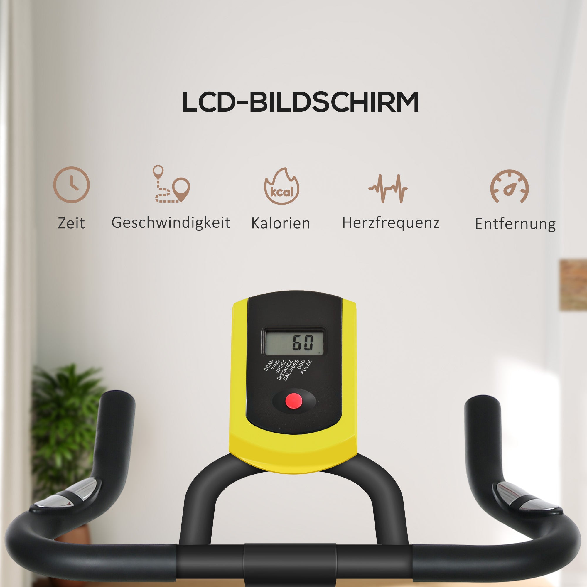 SPORTNOW Heimtrainer, leise, anpassbarer Widerstand, Pulssensor, Monitor, Gelb