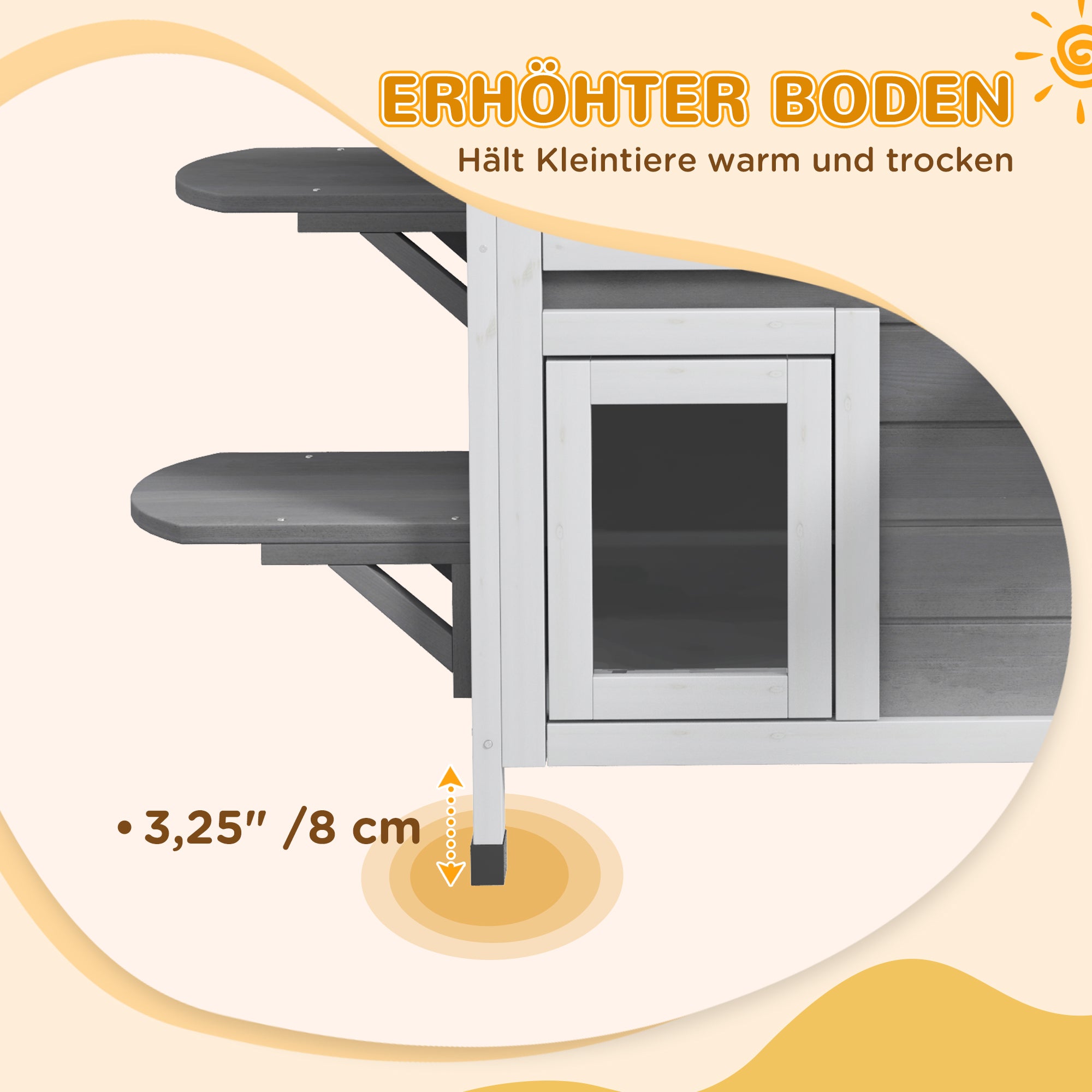 PawHut Katzenhaus aus Holz 2-Etagen Winterfest wasserdicht Katzenhütte mit Asphaltdach klappbarem Deckel Treppe Katzenhöhle Outdoor Schutzhütte für Draußen Garten Balkon 78 x 55,5 x 91 cm Grau