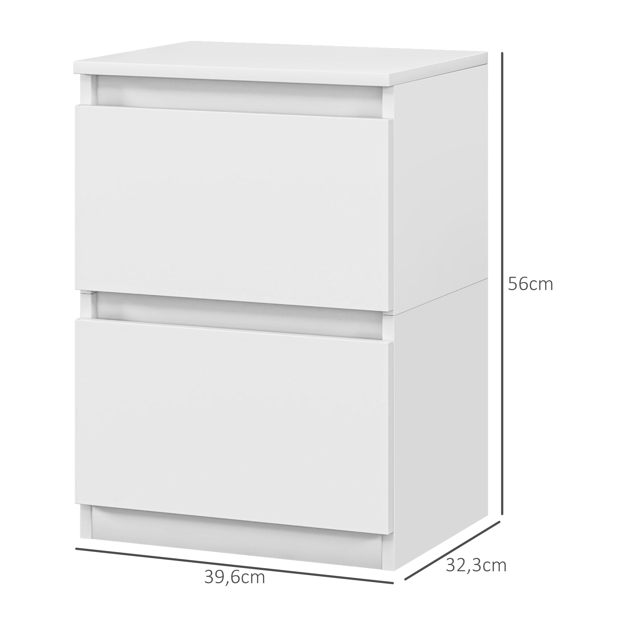 HOMCOM Nachttisch mit 2 Schubladen, Beistelltisch mit Stauraum, für Wohnzimmer, Schlafzimmer, Weiß