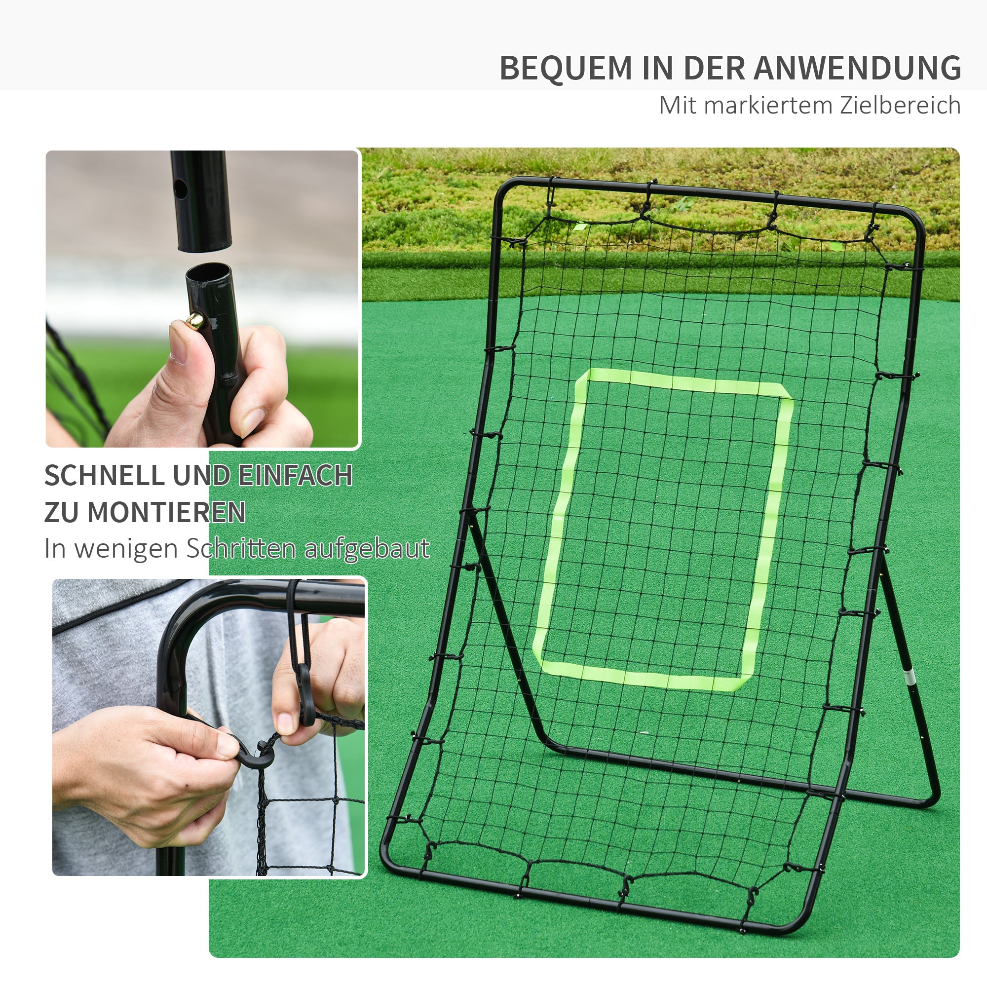 HOMCOM Rebounder für Fußball Prellwand Tragebar mit Schlag-Zone Rebound Netz Kickback Rückprallwand Prellwand für Baseball Basketball Fußballtor für Kinder und Jugendliche Training 75x126cm, Schwarz