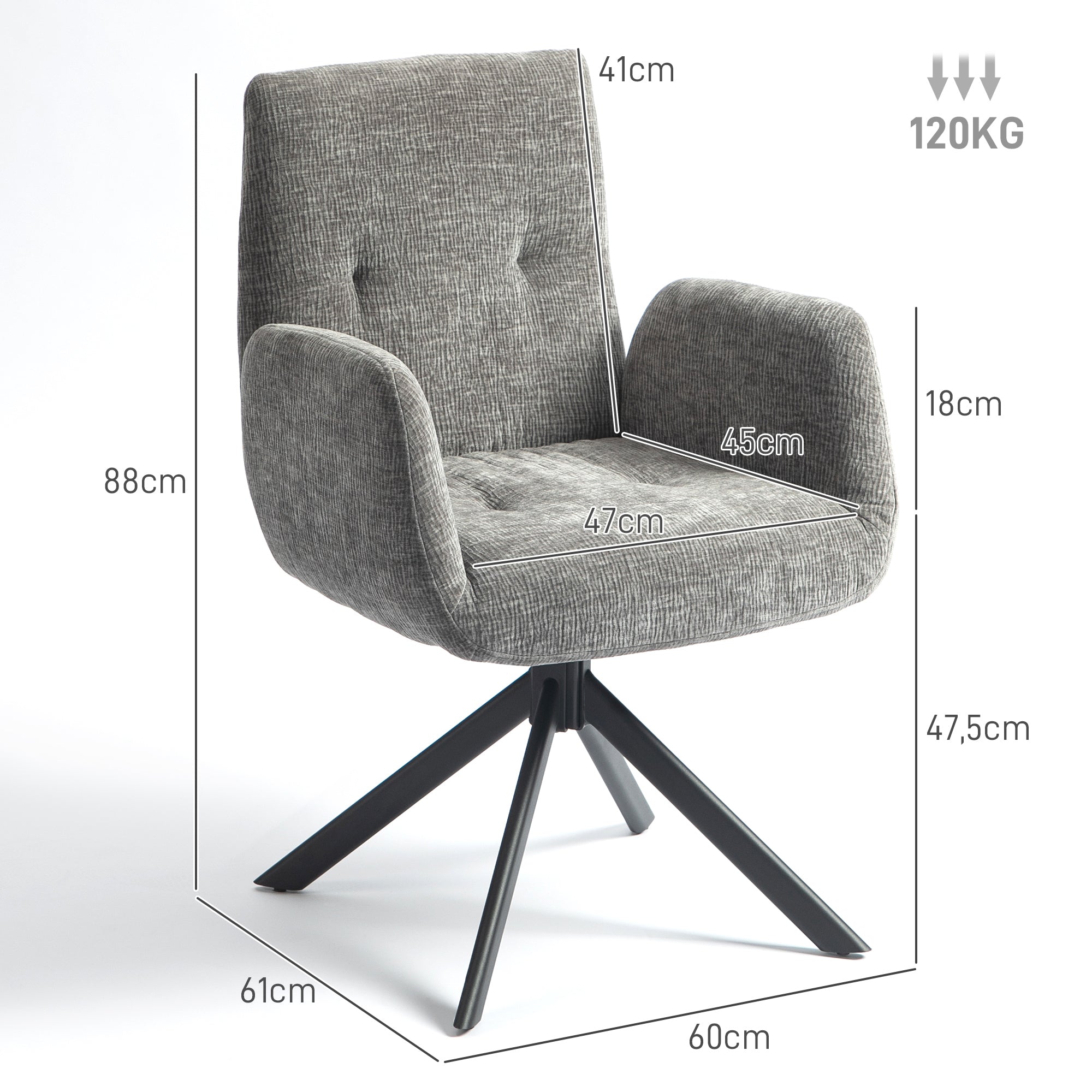 HOMCOM Polstersessel, Akzentsessel, modernes Design, drehbar, bis 120 kg, Dunkelgrau