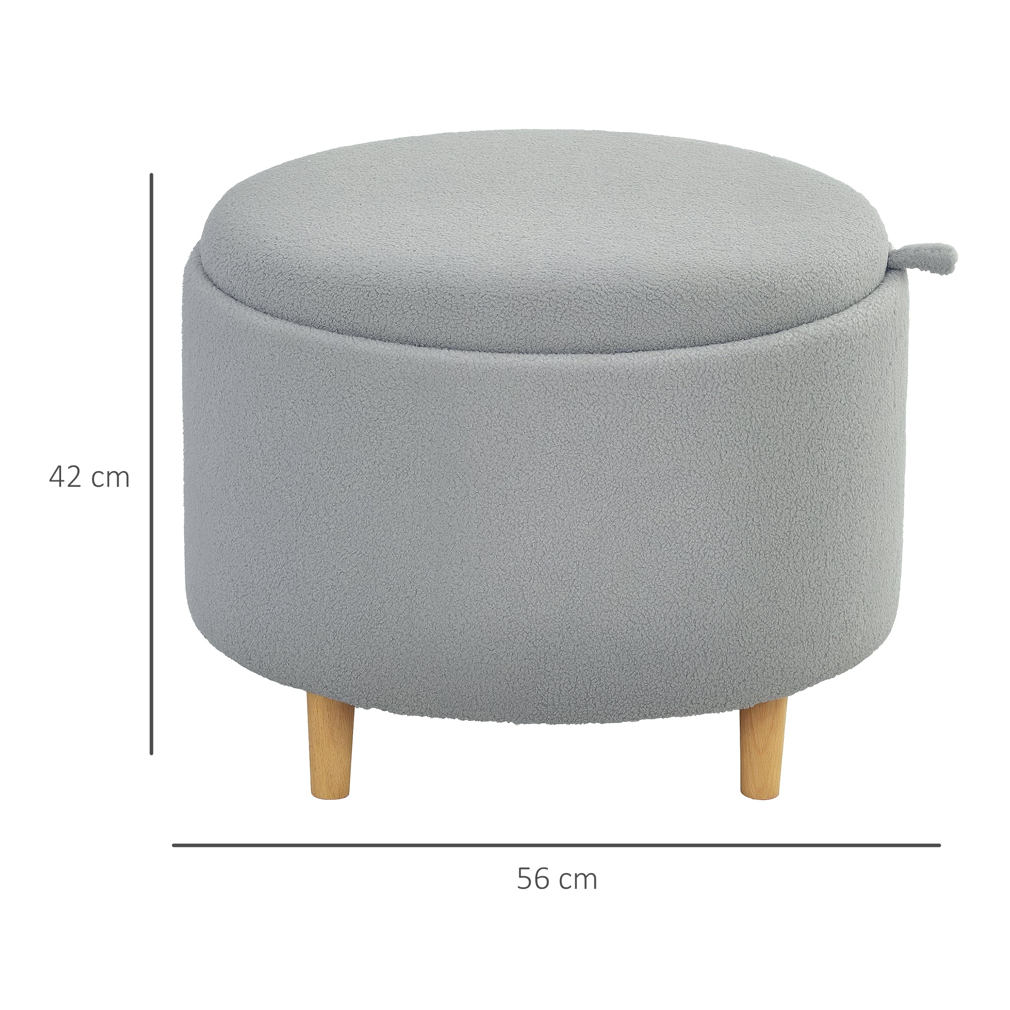 HOMCOM Hocker Polsterhocker, Teddyfleece, versteckter Stauraum, umkehrbarer Deckel, 56 cm x 56 cm x 42 cm, Grau