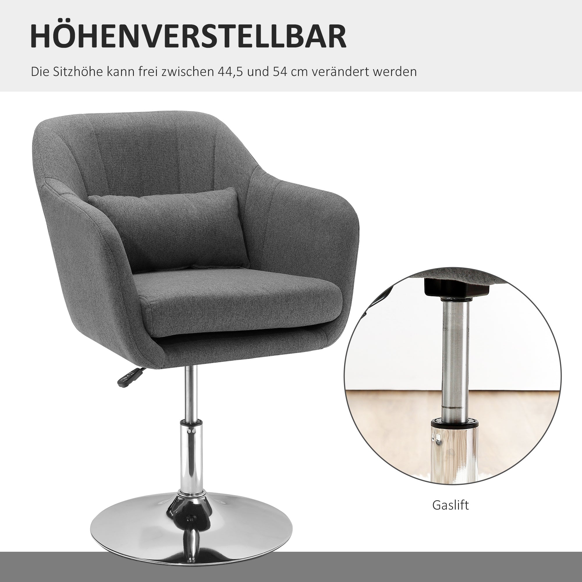 HOMCOM Drehstuhl, höhenverstellbarer Bürostuhl, leinenartiges Polyester, Metall, 60 x 60 x 79-91 cm, Dunkelgrau