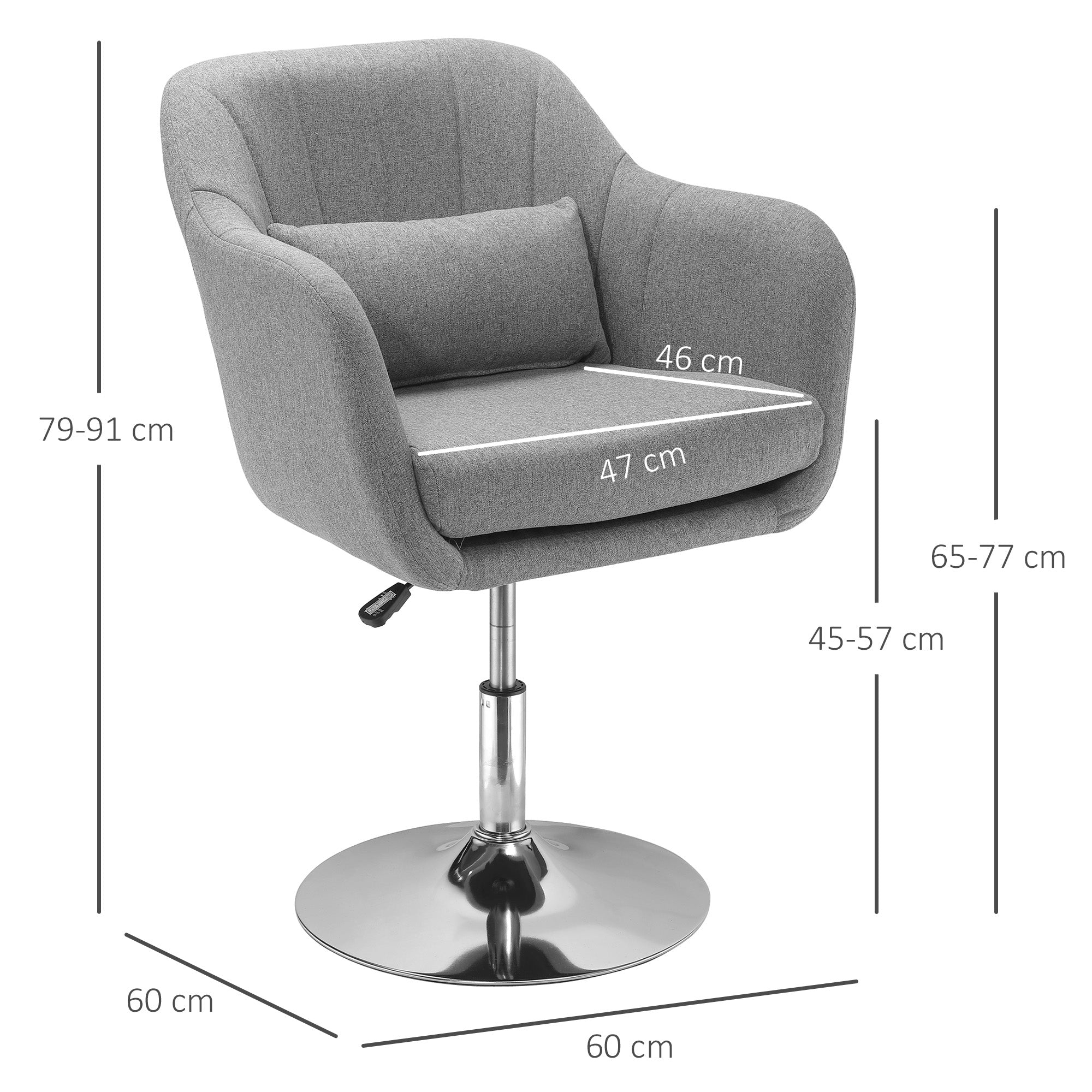 HOMCOM Arbeitshocker Drehhocker bis 136 kg, höhenverstellbar, leinenartiges Polyester, Stahl, Grau, 60 x 60 x 79-91 cm