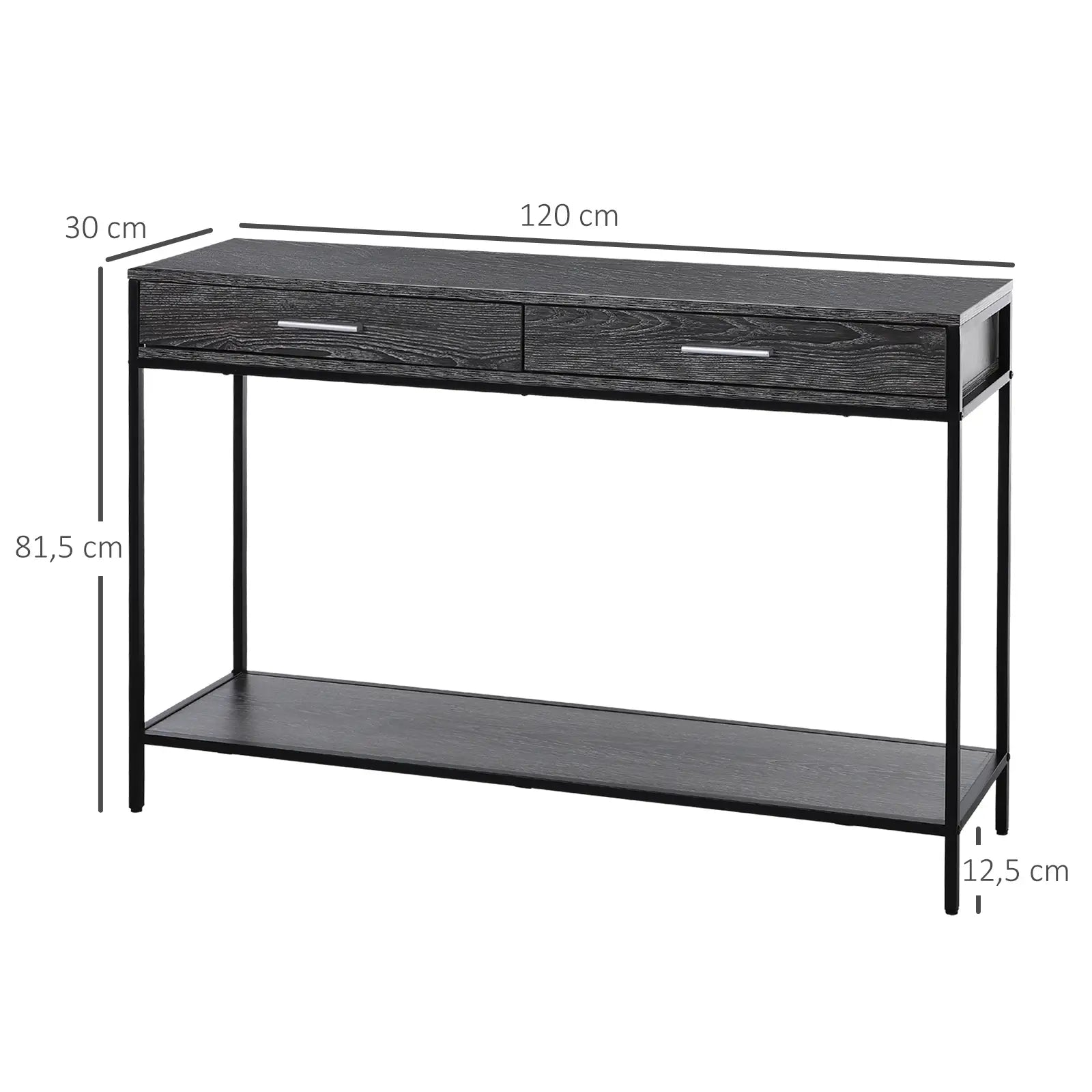 HOMCOM Konsolentisch Eingangstisch Beistelltisch 2 Schubladen Unterregal Stahl Grau 120 x 30 x 81,5 cm