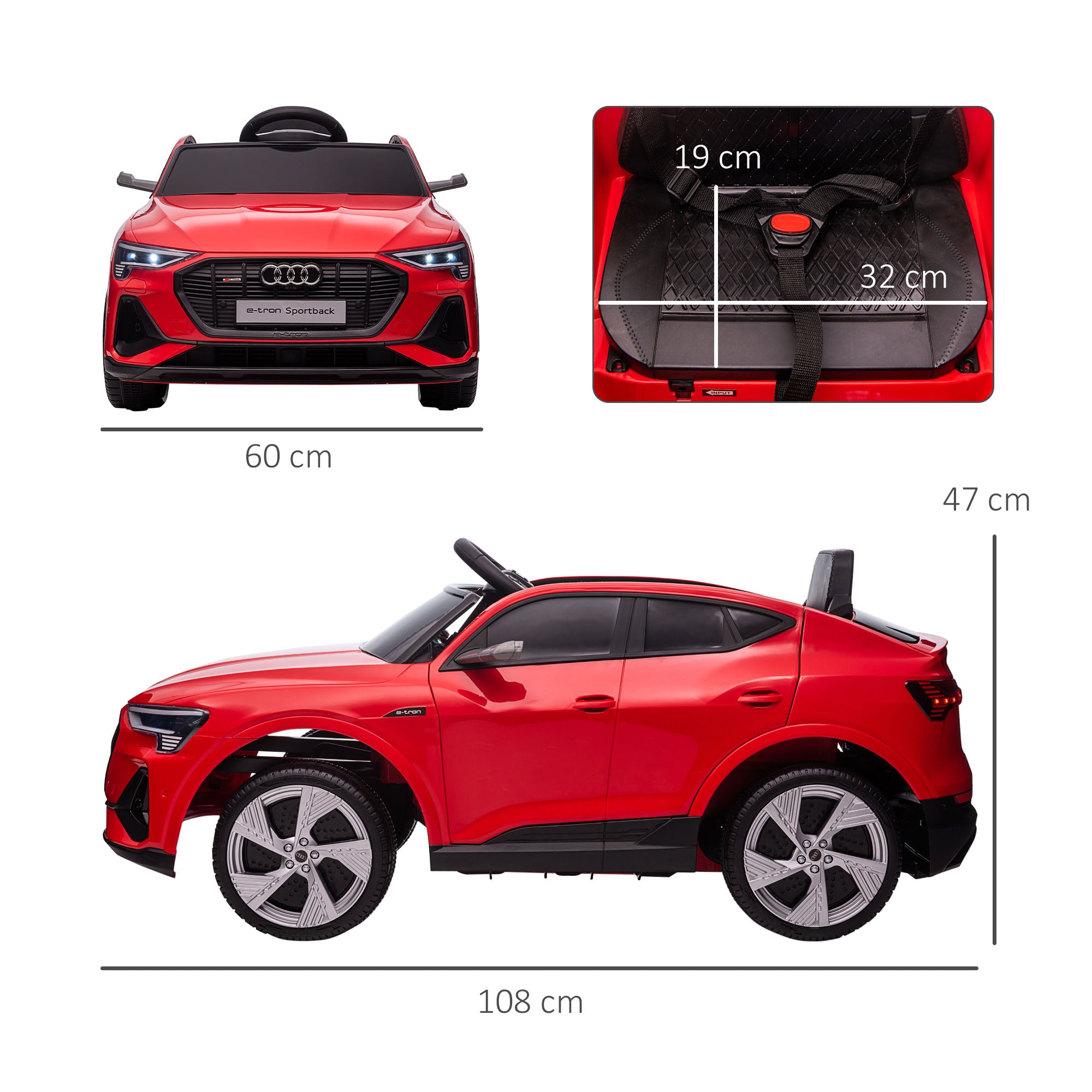 HOMCOM Kinder-Elektroauto, bis 5 km/h, mit Sicherheitsgurt, Fernbedienung, Scheinwerfern, Musikfunktion, rot