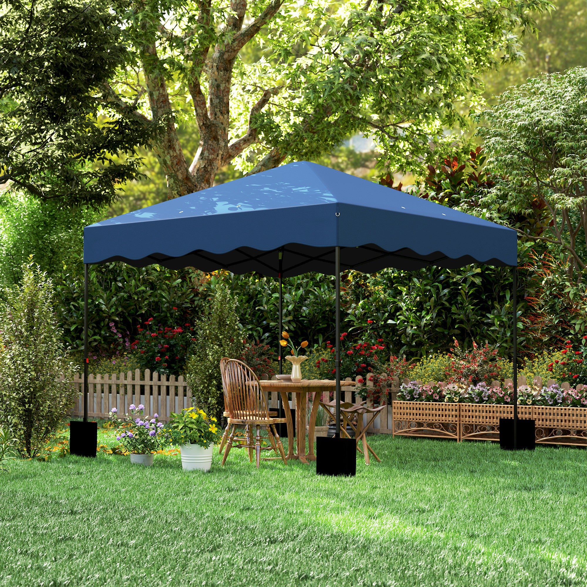Outsunny 3 x 3 m Pop-up-Pavillon, Höhenverstellbares Gartenzelt, mit Rolltasche, für Garten, Terrasse, Metall, Stoff, Dunkelblau