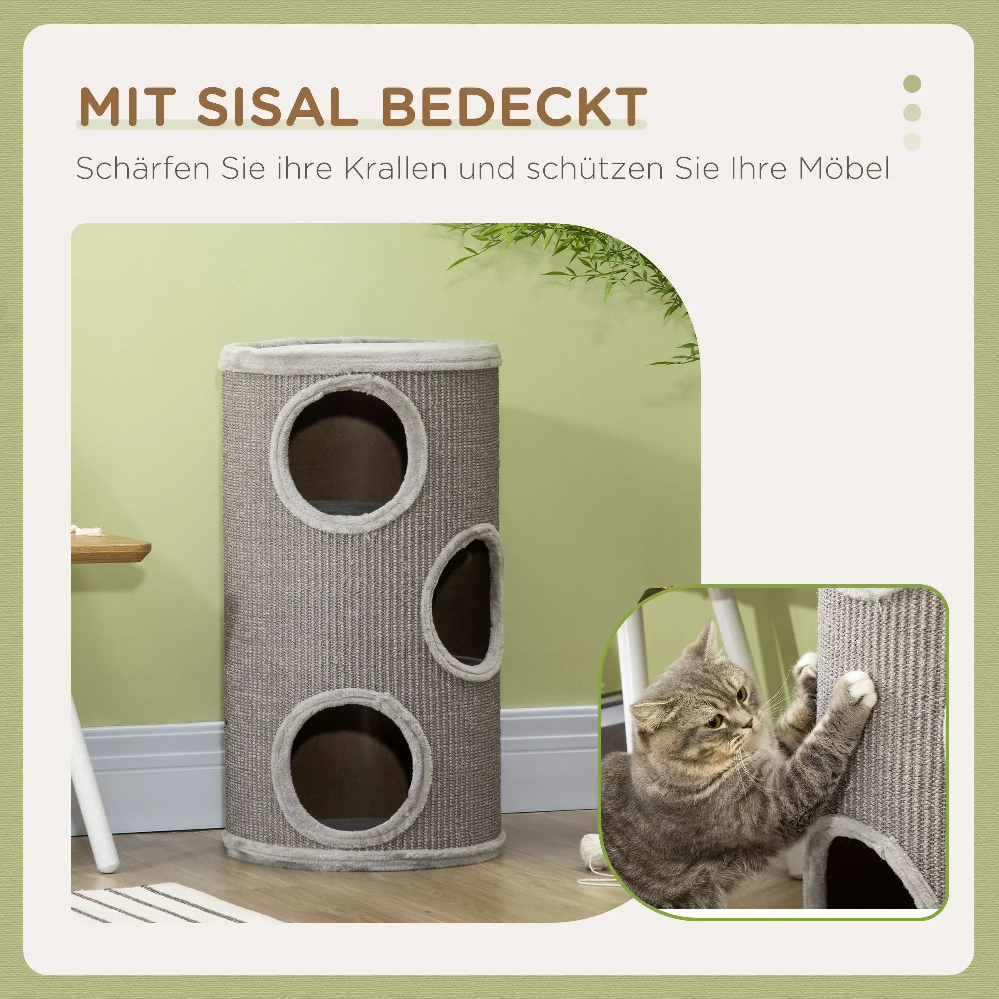 PawHut Kratztonne Katzenbaum 3 Ebenen Sisal-Kratzmatte