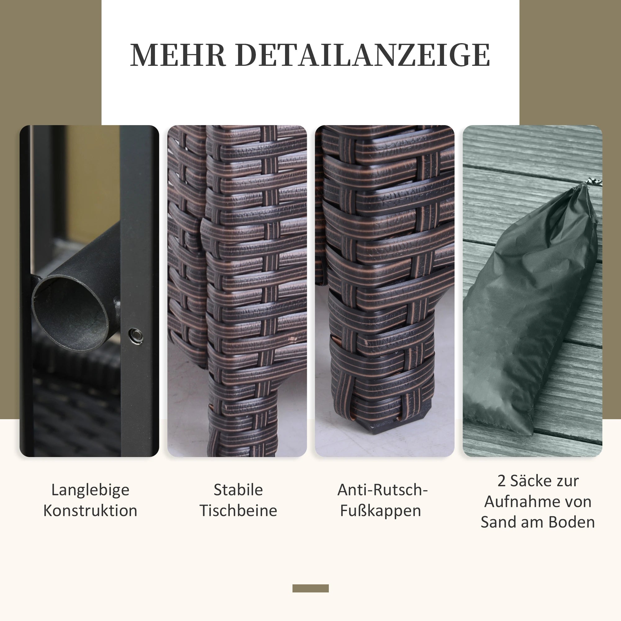 Outsunny Gartentisch mit Schirmständer Polyrattan Braun