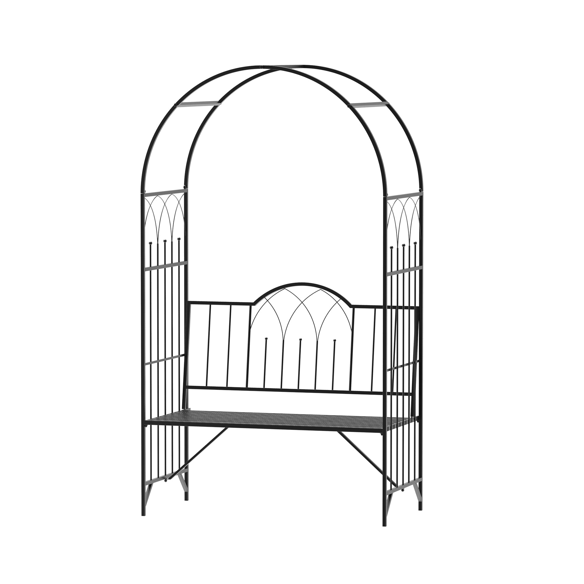 Outsunny Rosenbogen mit Bank Rosenbank Laubenbank Philosophenbank Rankgitter Rankhilfe Gartenbank Metall Schwarz 115 x 59 x 203 cm