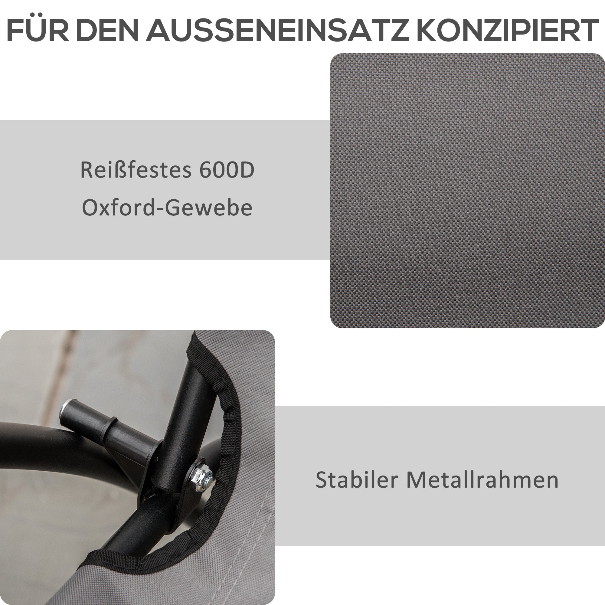 Outsunny Campingstuhl, Klappstuhl, Sitz- und Rückenkissen, verstellbar, Grau