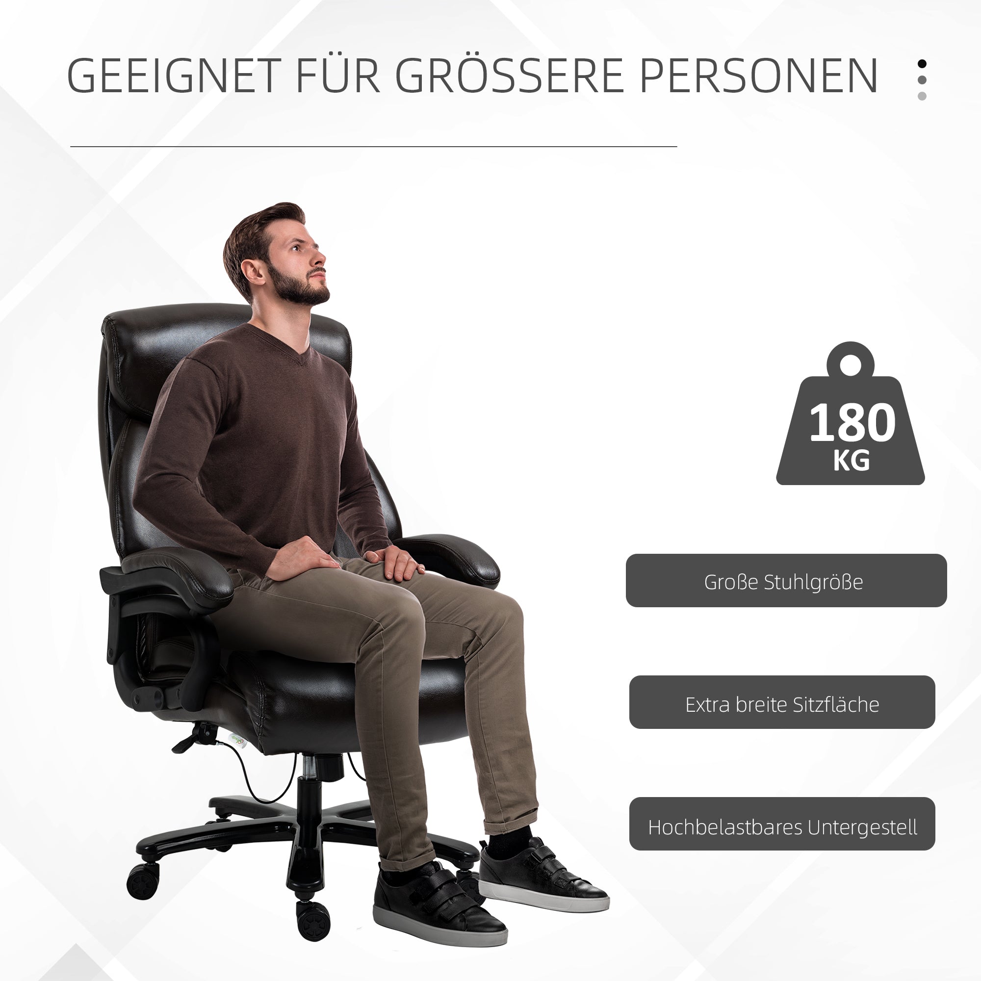 Vinsetto Bürostuhl Chefsessel Gaming Stuhl Drehstuhl Wippfunktion Dicke Polsterung 180 kg Belastbarkeit ergonomisches Design höhenverstellbar Kunstleder Braun 72x83x114-122 cm