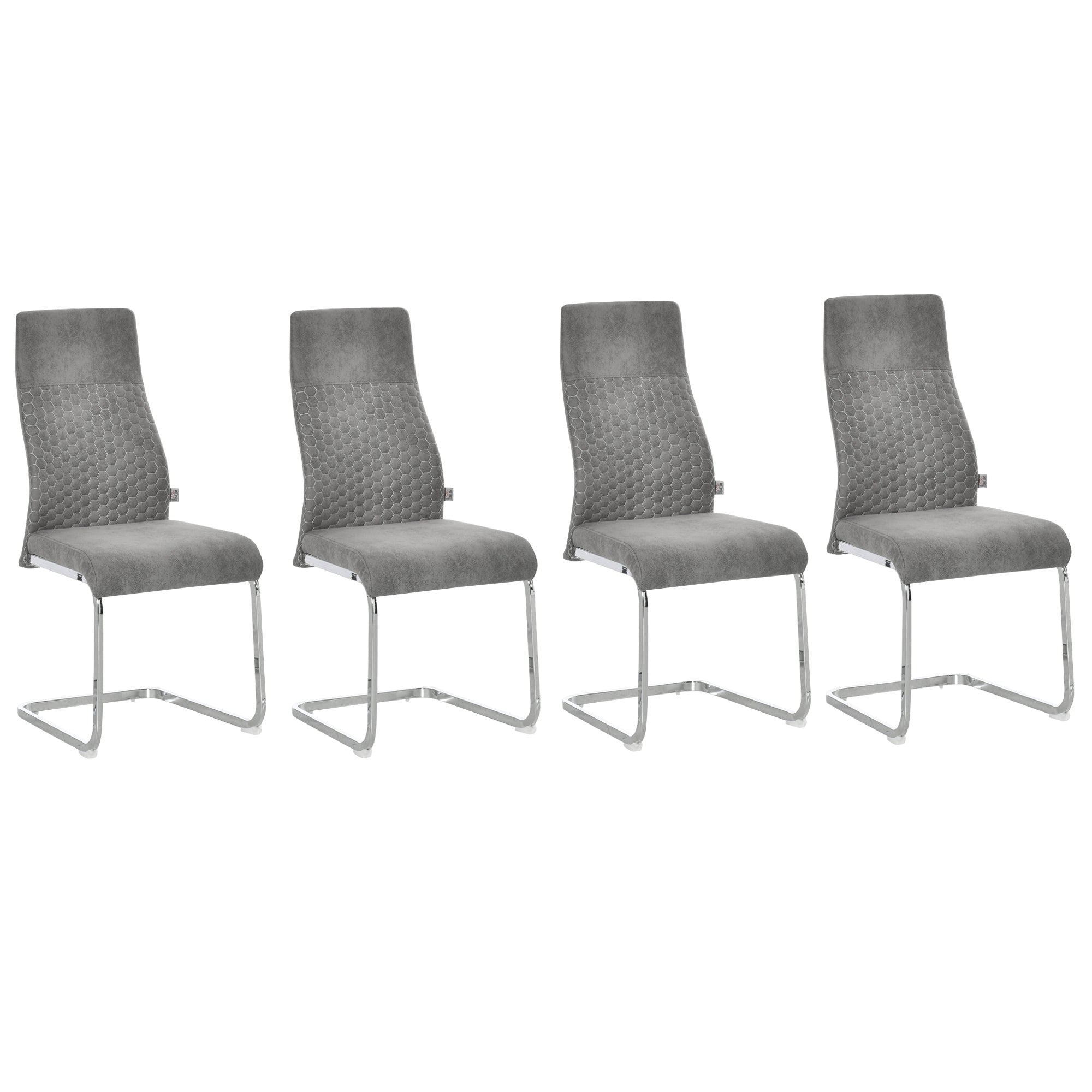 HOMCOM 4er-Set Freischwinger Esszimmerstühle 4-teilig Küchenstühle, Mikrofaser, 45 x 61 x 98 cm, Grau