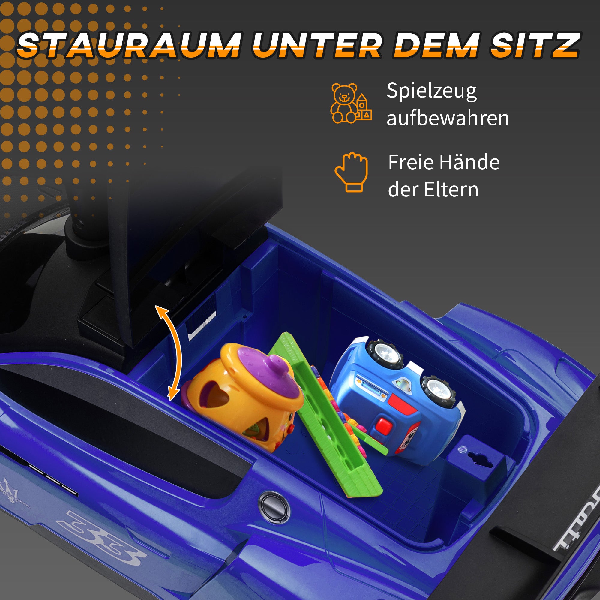 AIYAPLAY Rutschauto, Lizenzfahrzeug, interaktive Hupen- und Musikknöpfe, Kunststoff und Stahl, Blau, 65 x 29 x 37 cm