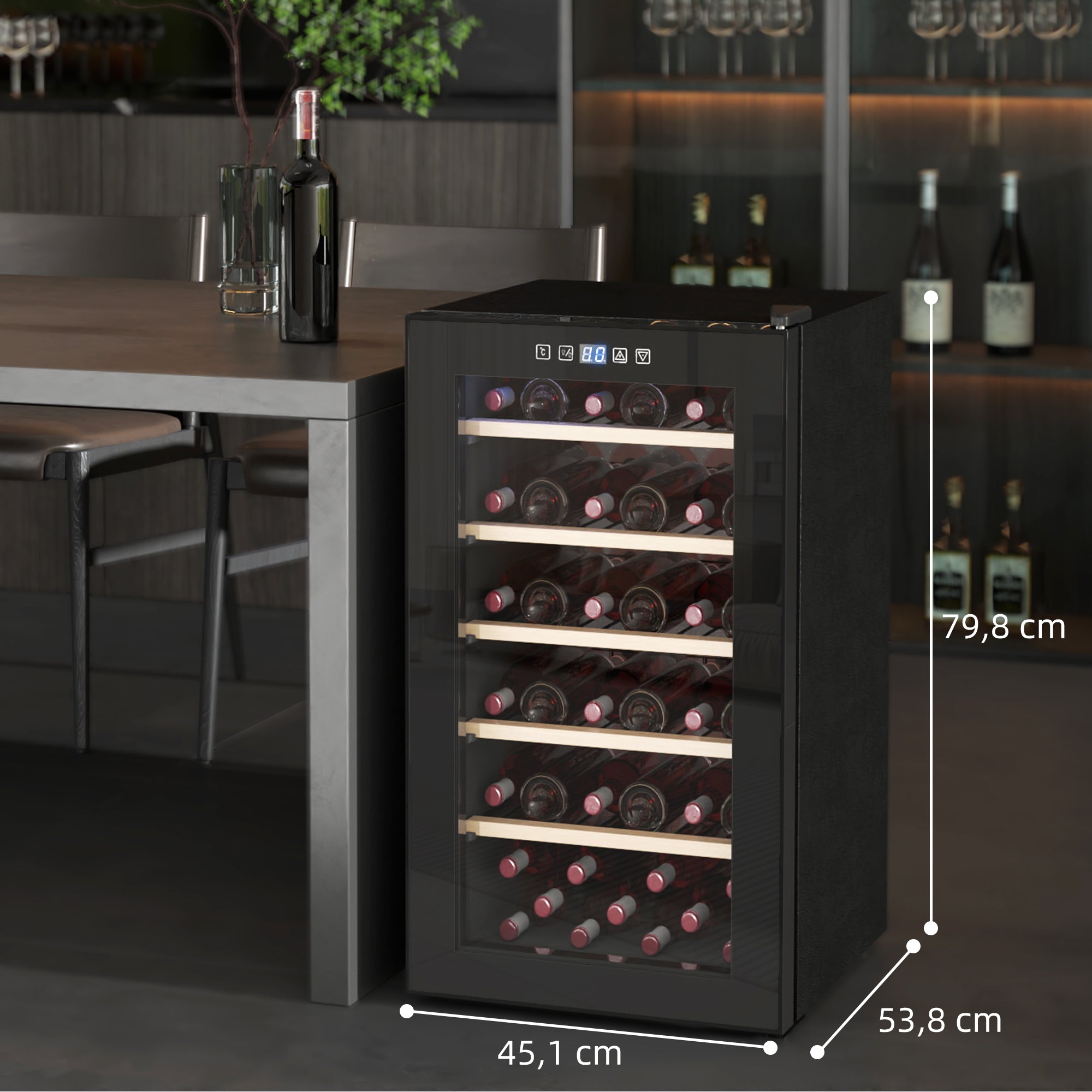 HOMCOM Weinkühlschrank für 41 Weinflaschen, 91 Liter Kapazität, Getränkekühlschrank mit LED-Anzeige, Touchscreen, Schwarz