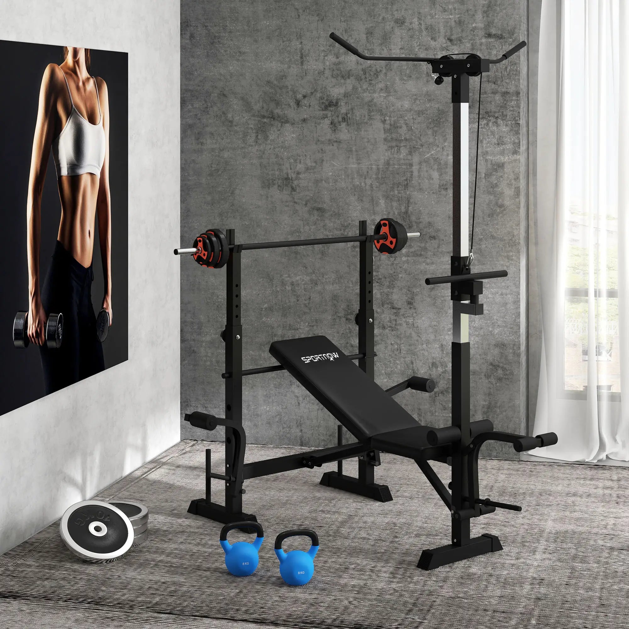 SPORTNOW Langhantel-Set 20 kg, inkl. 6 Hantelscheiben, 2 x 5kg, 2 x 2,5kg, 2 x 1,25kg, rutschfeste Stange, schwarz+rot