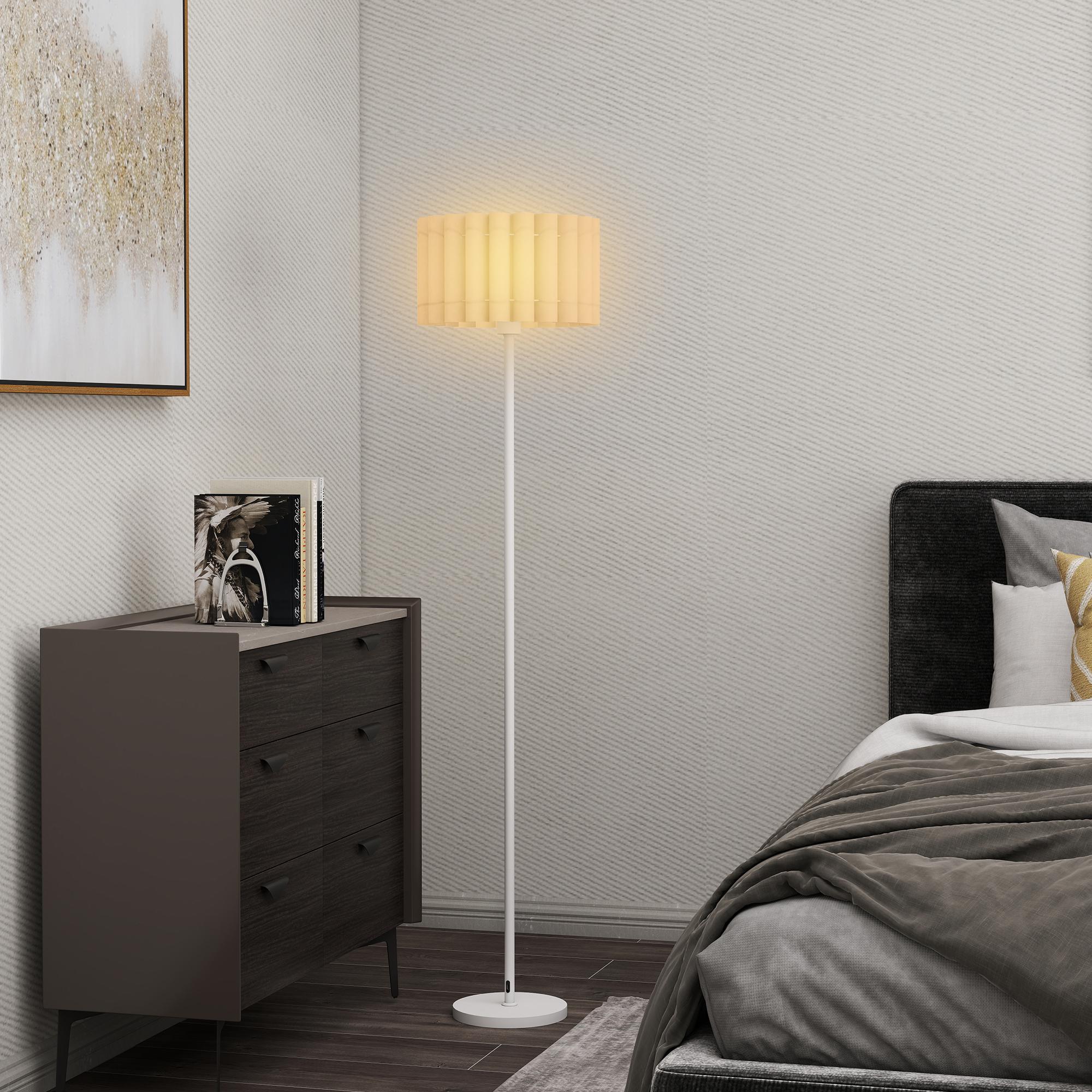 HOMCOM Stehlampe im Retro-Stil, Kunststoff-Lampenschirm, Fußschalter, Metallstab, Weiß