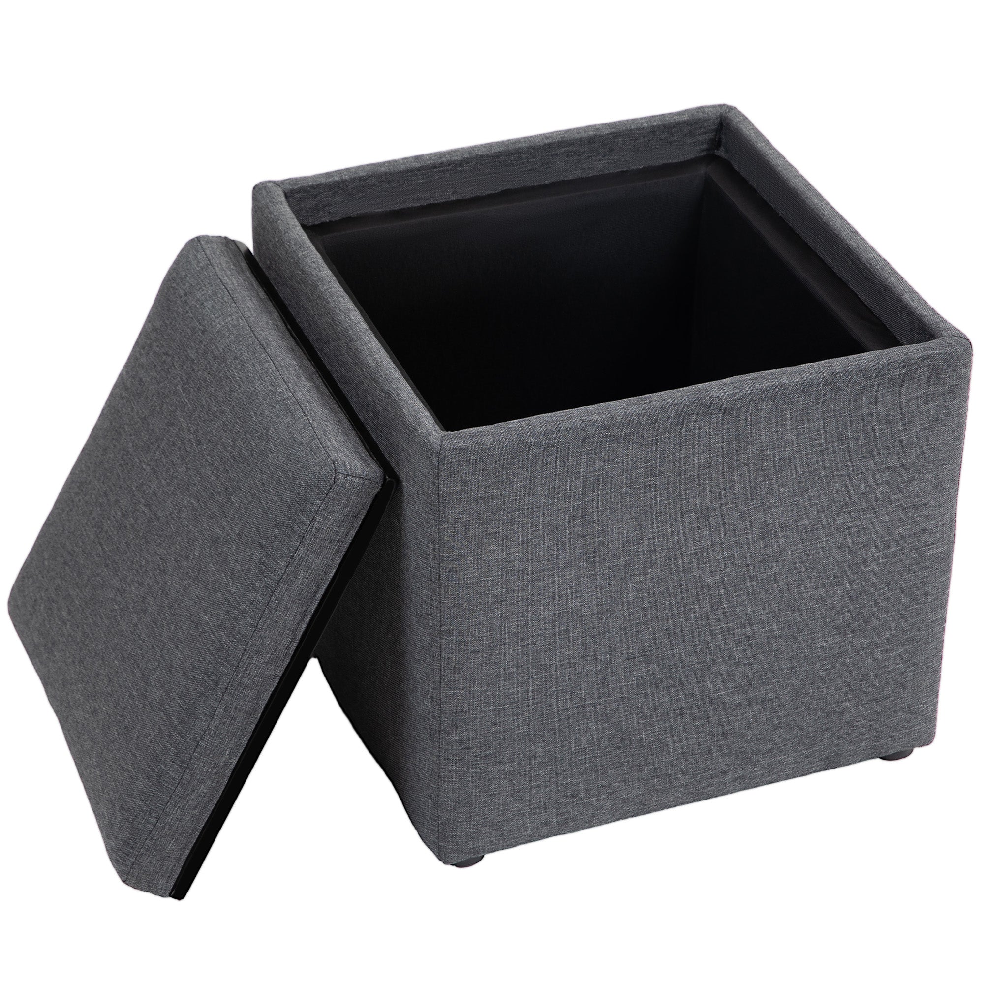 HOMCOM Sitzhocker mit Stauraum, Fußhocker, Polsterhocker, abnehmbarer Deckel, Bezug in Leinenoptik, 42 x 42 x 41 cm, Dunkelgrau