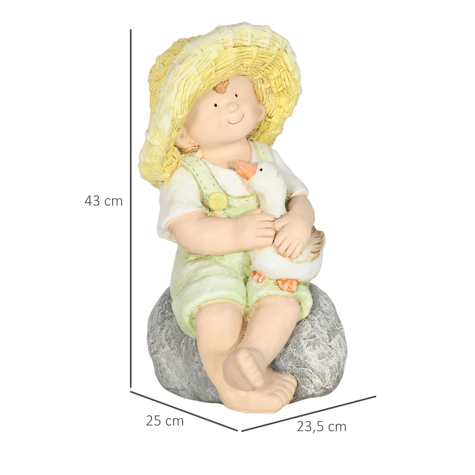 Outsunny Gartenfigur "Kleiner Junge mit Strohhut", Gartendekoration, wetterbeständig, 23,5 cm x 25 cm x 43 cm