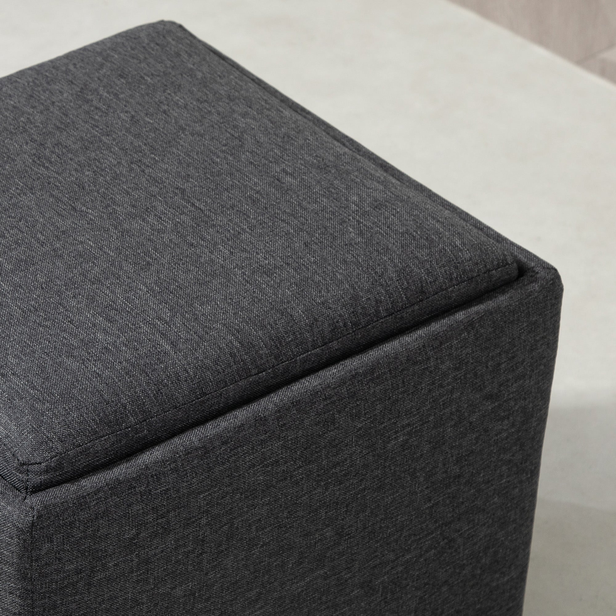 HOMCOM Sitzhocker mit Stauraum, Fußhocker, Polsterhocker, abnehmbarer Deckel, Bezug in Leinenoptik, 42 x 42 x 41 cm, Dunkelgrau