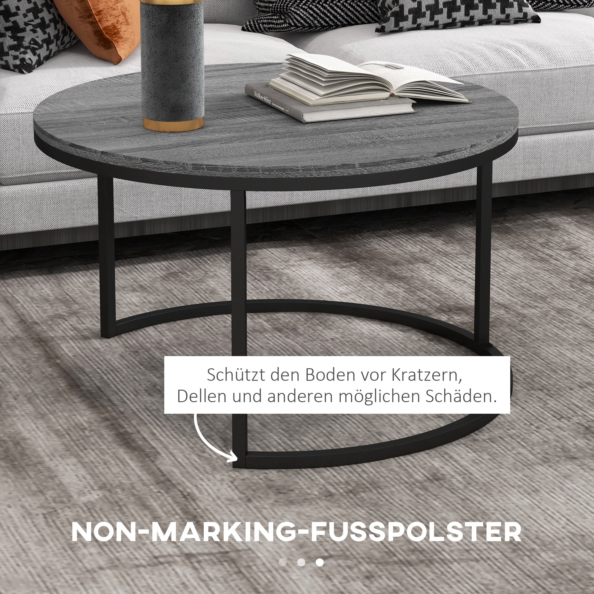 HOMCOM Couchtisch 2er-Set, Beistelltisch mit Metallgestell, Sofatisch, stapelbar, Kaffeetisch, Wohnzimmer, Schlafzimmer, Schwarz