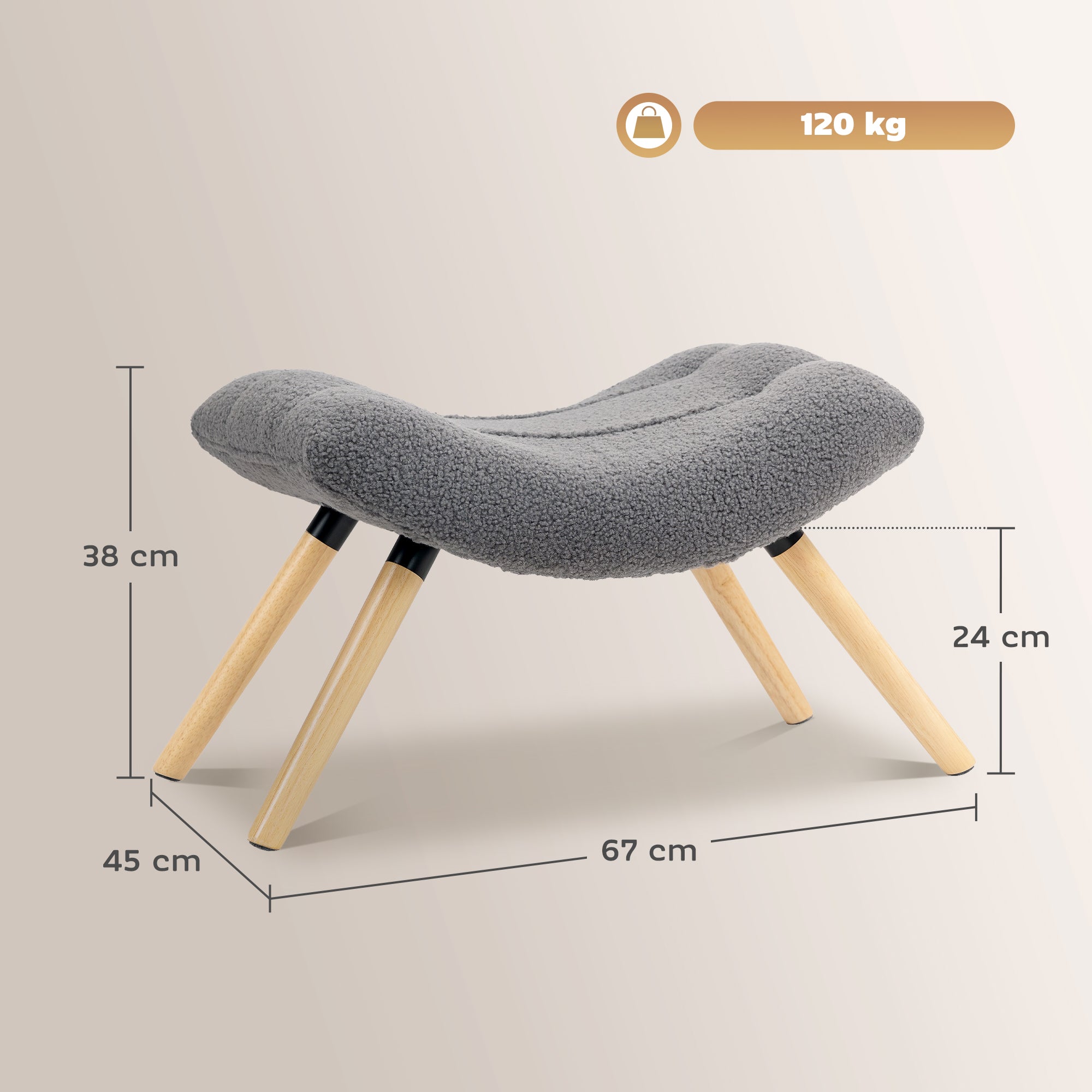 HOMCOM Moderner Fußhocker mit Fleece-Bezug und Holzbeinen, gepolstert, für Wohnzimmer, Schlafzimmer, Flur, Dunkelgrau