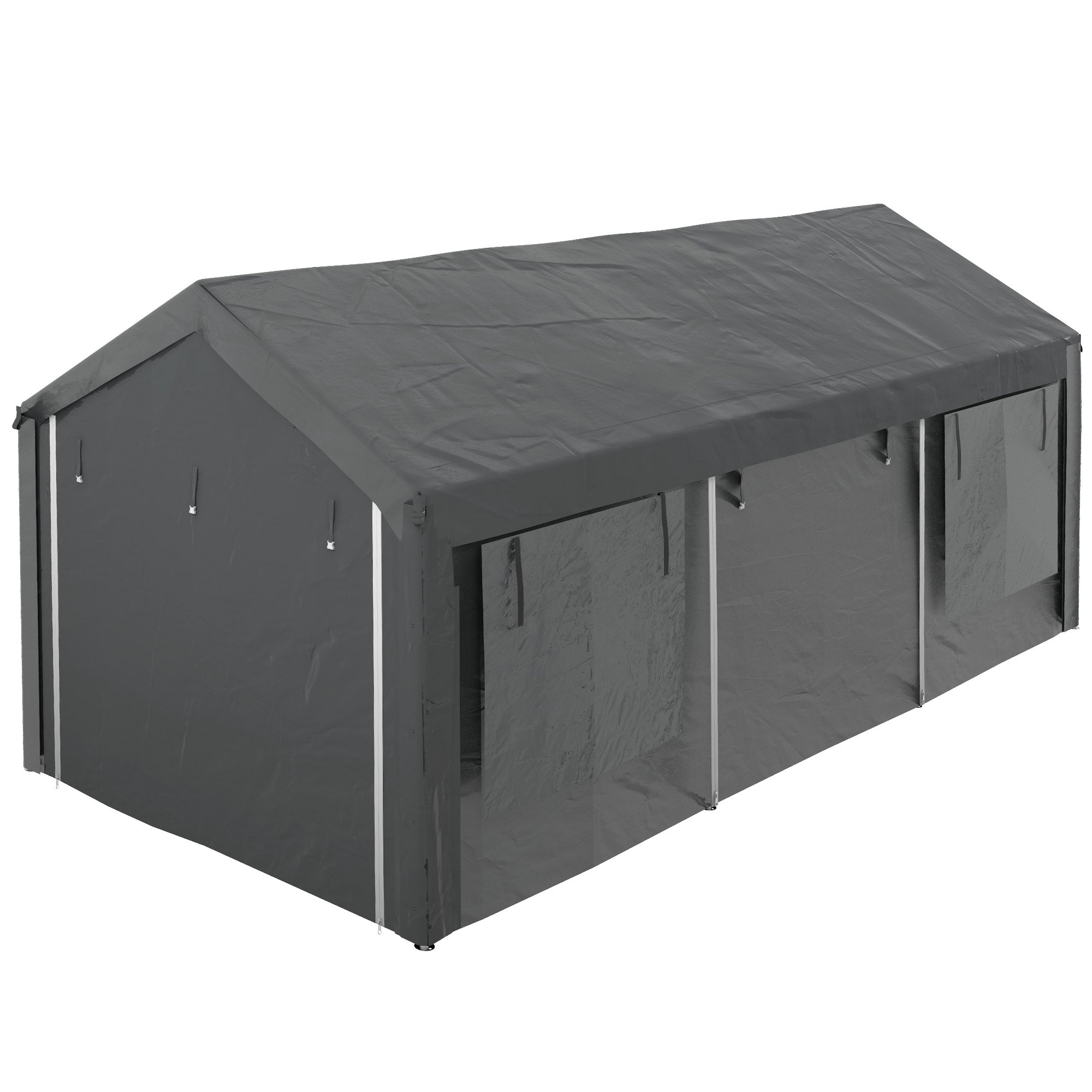 Carport 6x3 m höhenverstellbar mit Netzfenstern, Stahl