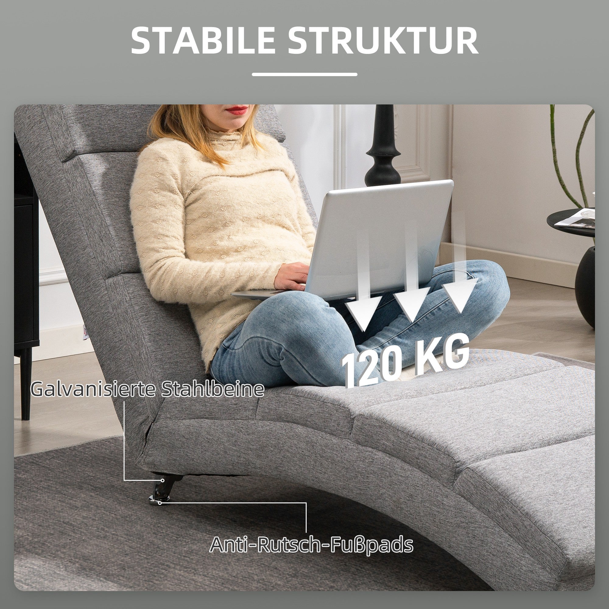 HOMCOM Polstersessel mit Rückenlehne, Relaxsessel mit Stahlbeinen & dicker Polsterung, für Wohnzimmer, Schlafzimmer, Hellgrau
