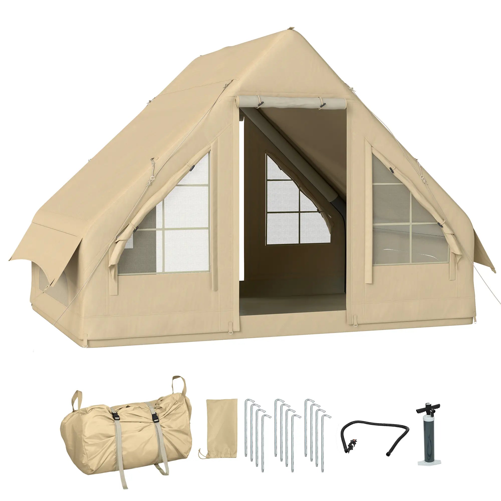 Outsunny Aufblasbares Campingzelt, 3 Personen, mit Luftpumpe & Tasche