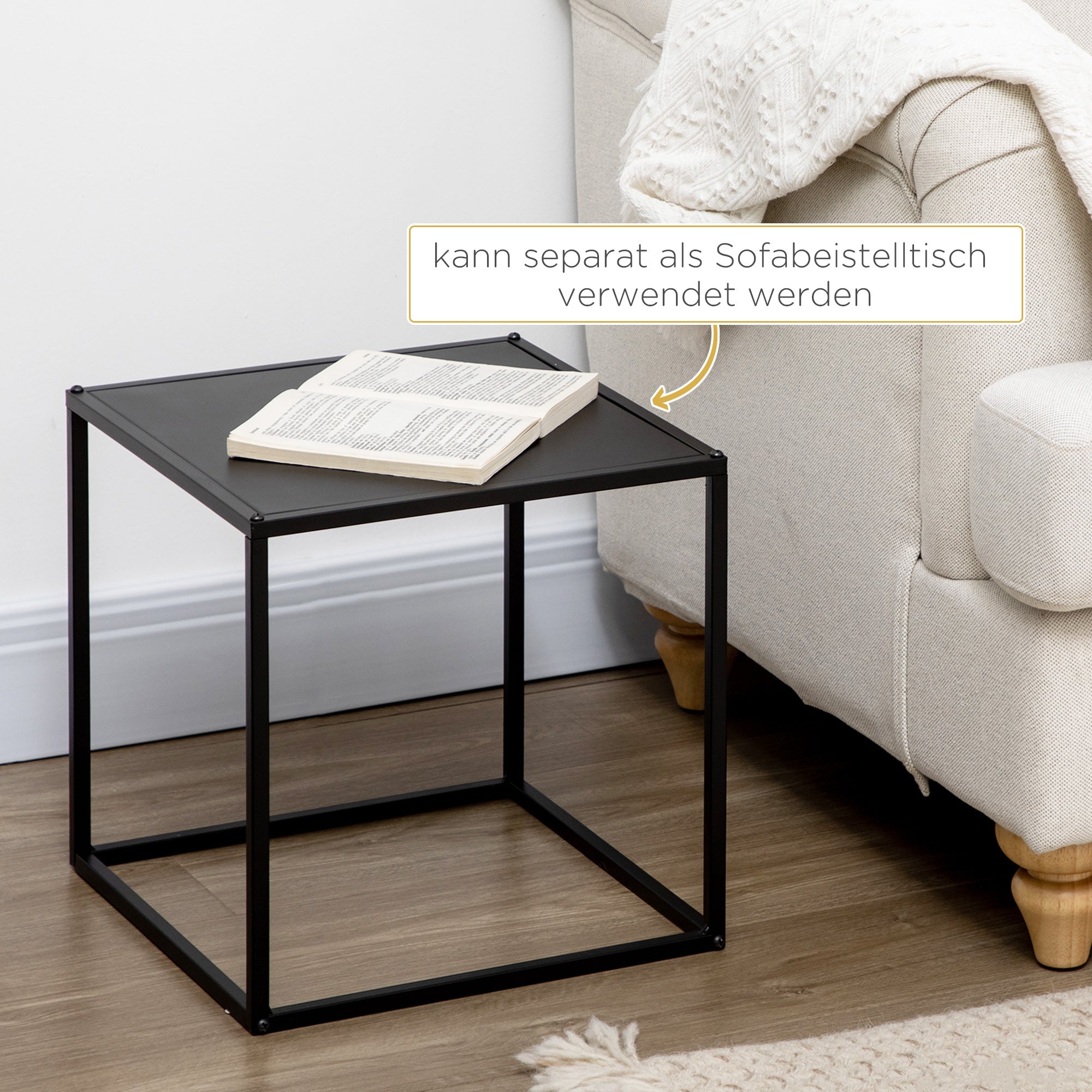 HOMCOM Beistelltisch, Couchtisch, Satztisch, 2er-Set, modernes Design, Stahlrahmen, schwarz, 40 x 40 x 40cm