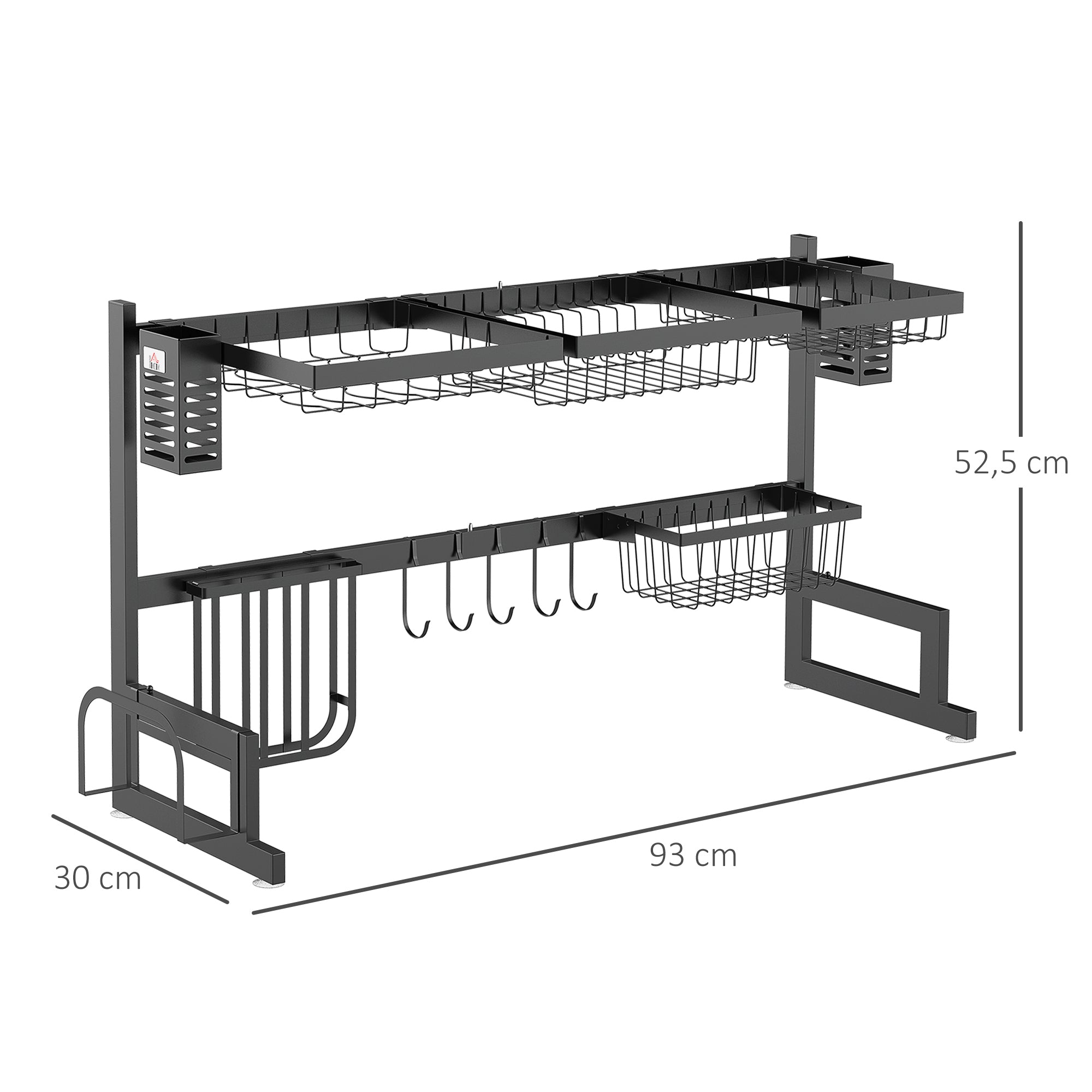 HOMCOM Geschirrkorb, Modularer Geschirrhalter aus Metall, bis zu 23 kg belastbar, Schwarz