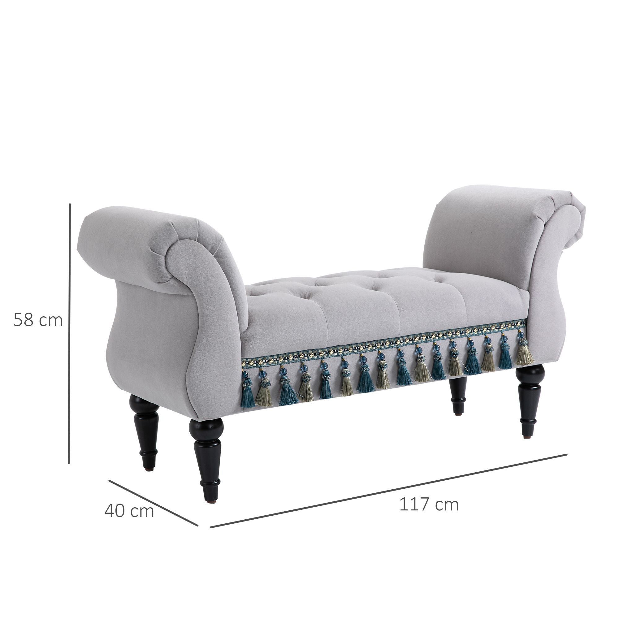 HOMCOM Sitzbank Polsterbank, Samtoptik, Luxus Bettbank mit Holzbeine, Flurbank für Schlafzimmer, bis 150 kg Belastbar, Hellgrau, 117 x 40 x 58 cm