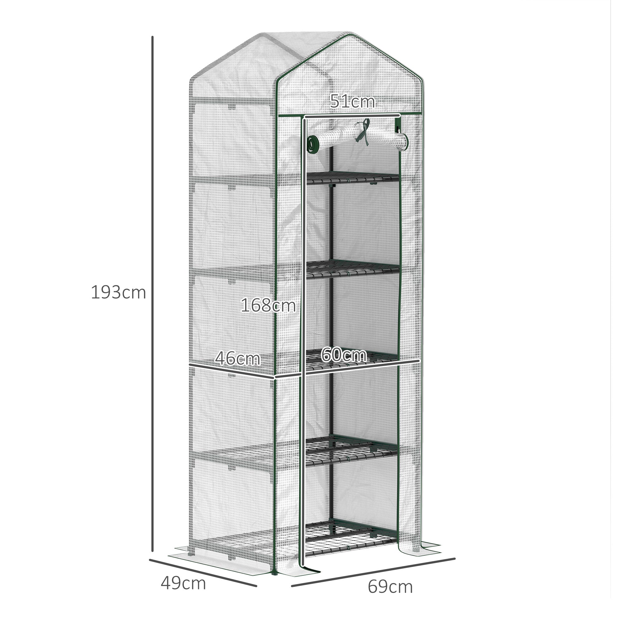 Outsunny Mini-Gewächshaus für Blumen oder Gemüse, Stahl, Kunststoff, 69L x 49B x 193H cm, Weiß